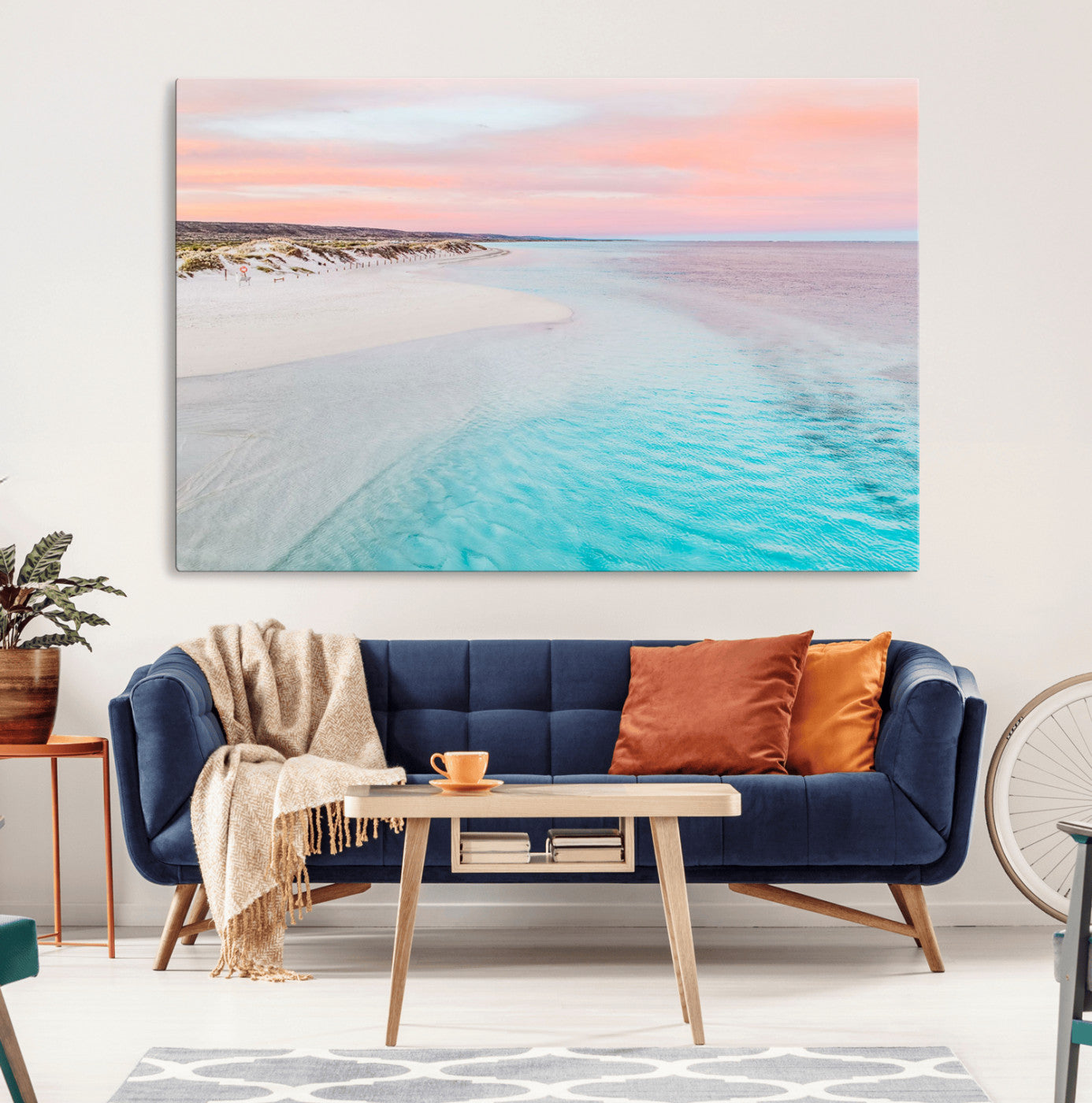 41613614-MGV-CV-36X24-Serene Pastel Beach Wall Art Canvas Print, Tranquil Coastal Sunset with Soft Ocean Hues Artwork for Home, Office