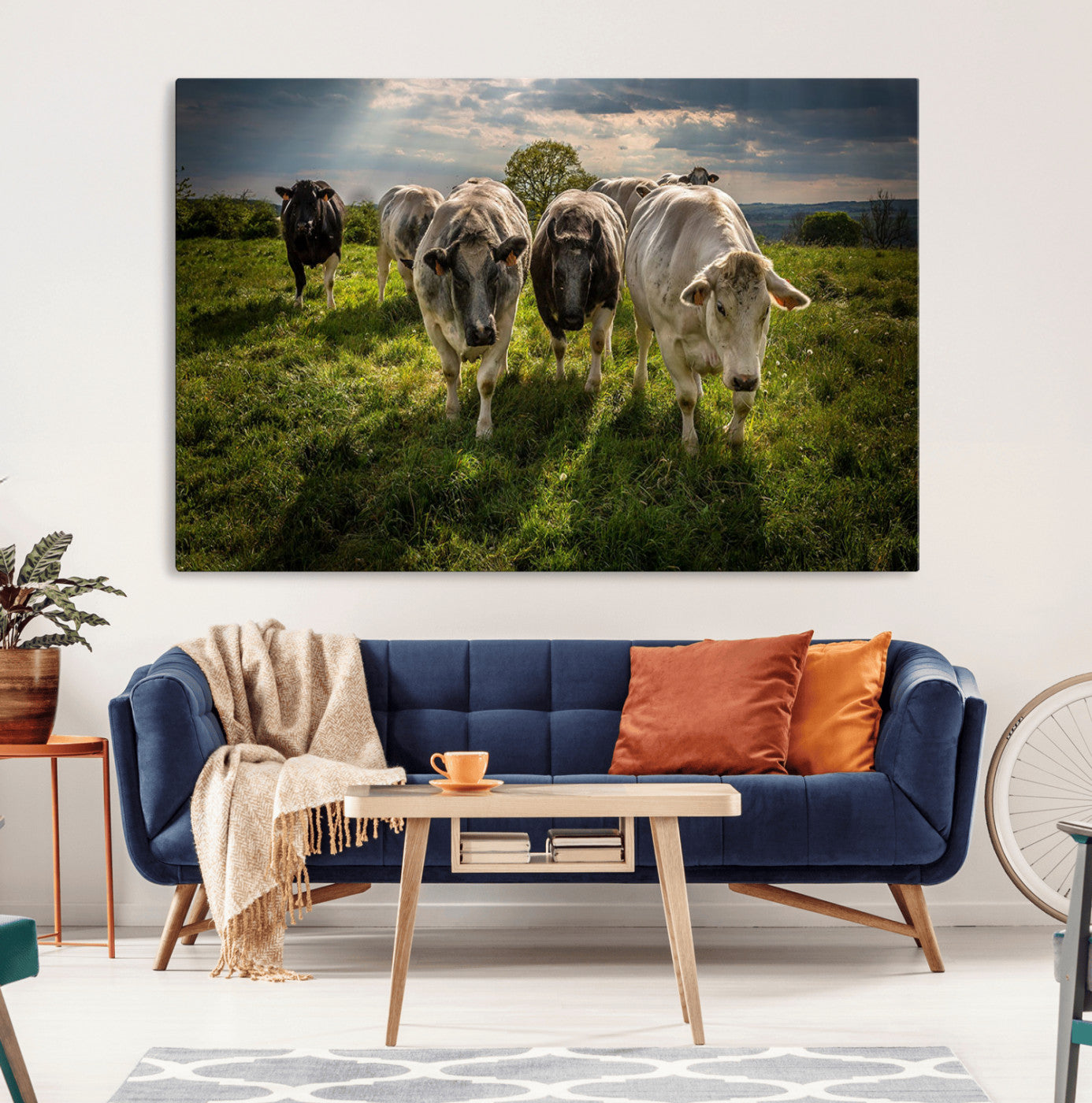 67277447-MGV-CV-36X24-Grazing Cattle Herd Pasture Green Field Livestock Natural Farm Animals Rural Life Outdoor Wall Art