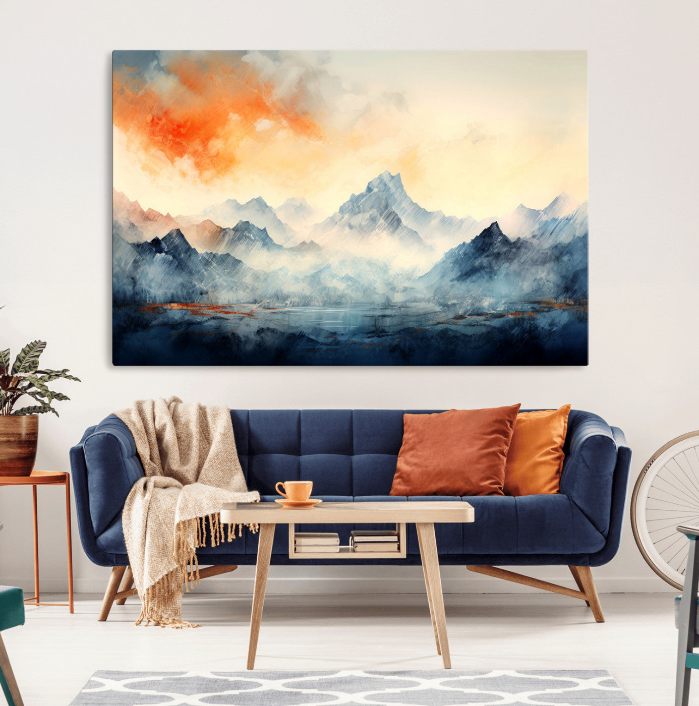 WRM1005-MGV-CV-36X24-Warm Clouds Abstract Mountain Wall Art Canvas Print