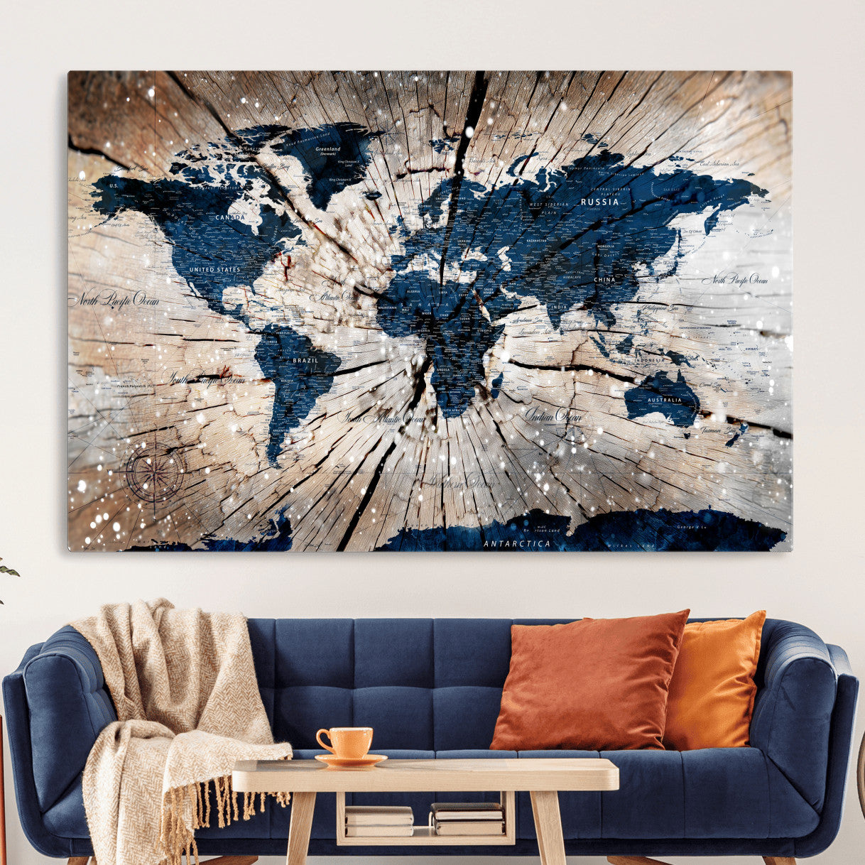 99001695-MGV-CV-36X24 - World Map Wall Art Canvas Print, Modern Decorative Framed Map Artwork Prints for Living Room, Office, Bedroom Wall Decor