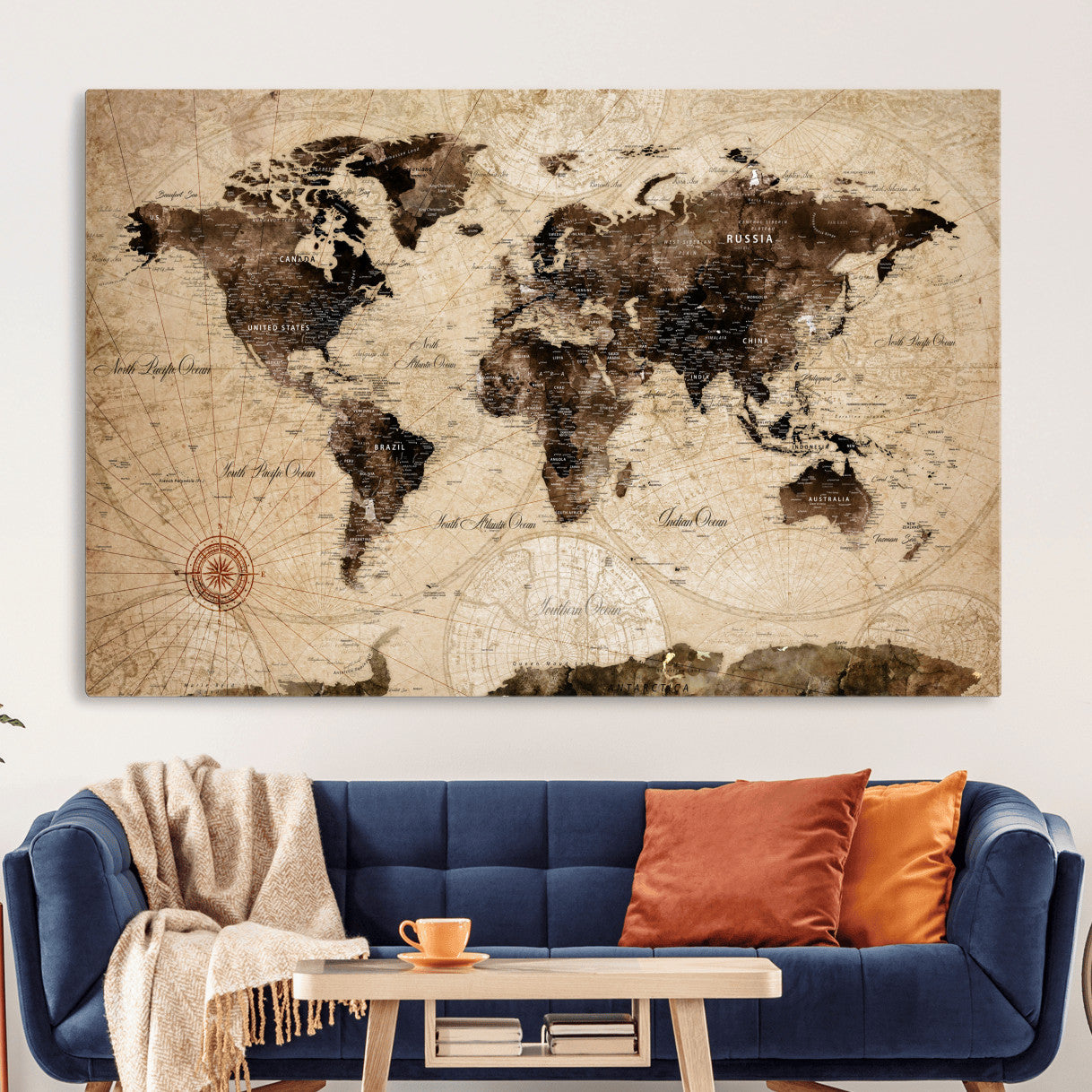 97114757-MGV-CV-36X24 - World Map Wall Art Canvas Print, Modern Decorative Framed Map Artwork Prints for Living Room, Office, Bedroom Wall Decor
