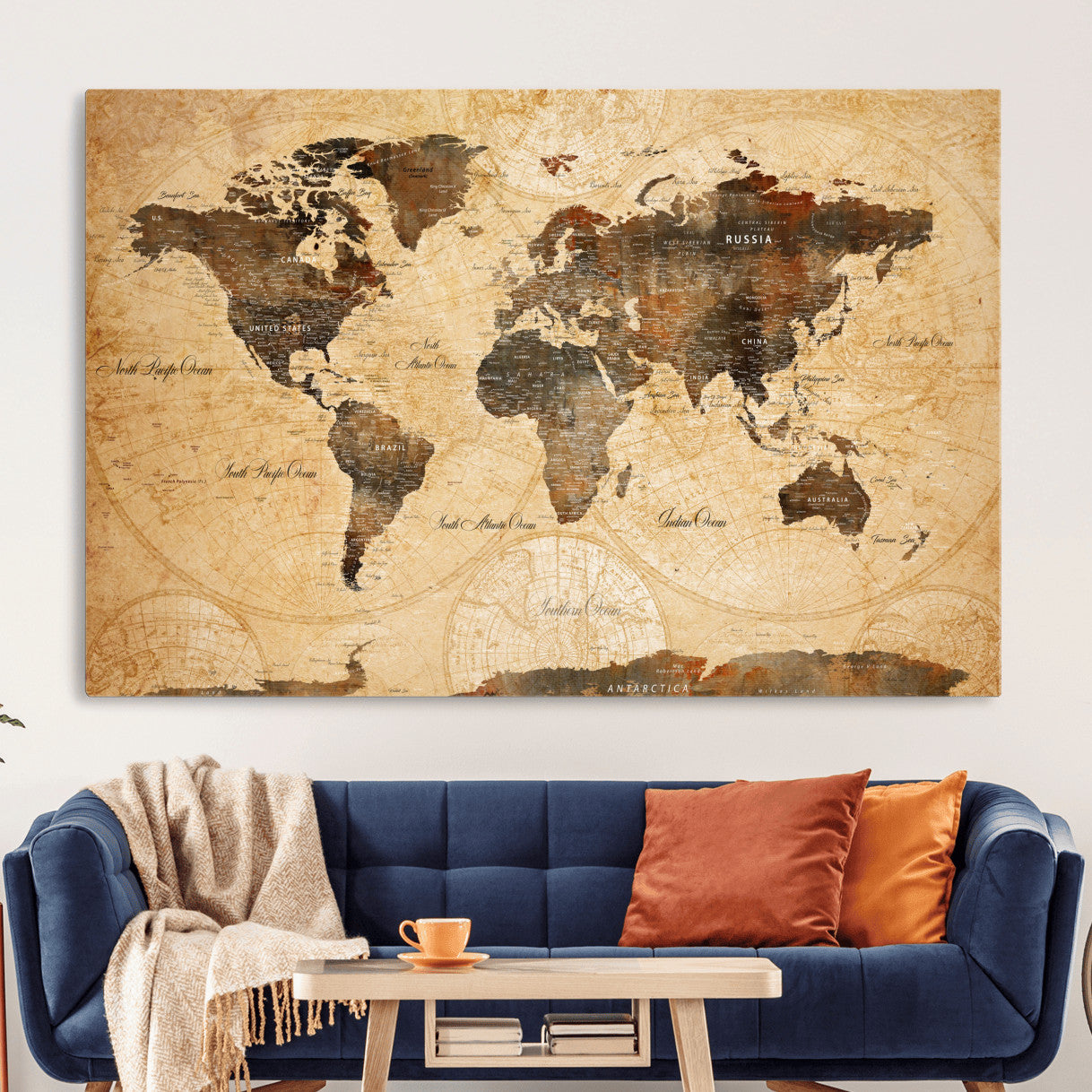 14542905-MGV-CV-36X24 - Push Pin World Map Canvas Print – Travel Tracker Wall Art for Couples, Perfect Anniversary Gift for Home or Office Decor