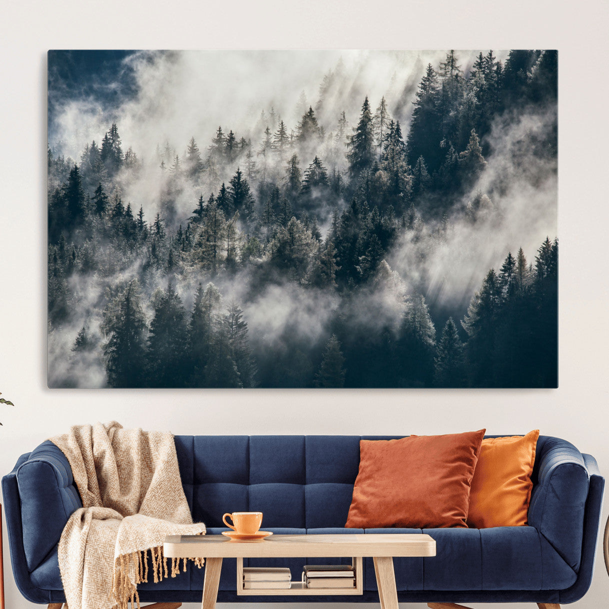 270372951-MGV-CV-36X24 - Misty Pine Forest Canvas Wall Art – Dark Forest Mountaing and Nature Landscape Print, Horizontal Canvas Print