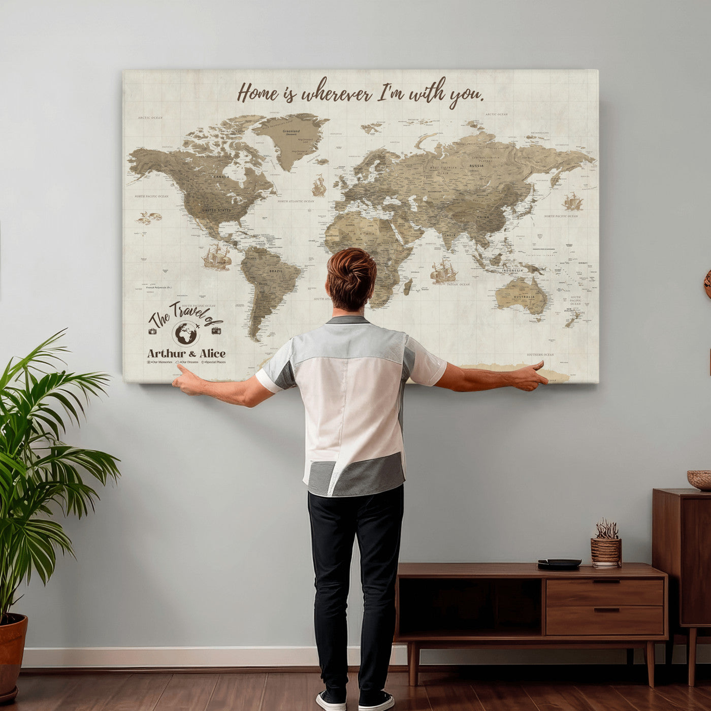61351027-MGV-CV-36X24 - Custom Push Pin World Map Wall Art Canvas Print – Personalized Travel Tracker with Pins - NEWMAP-11