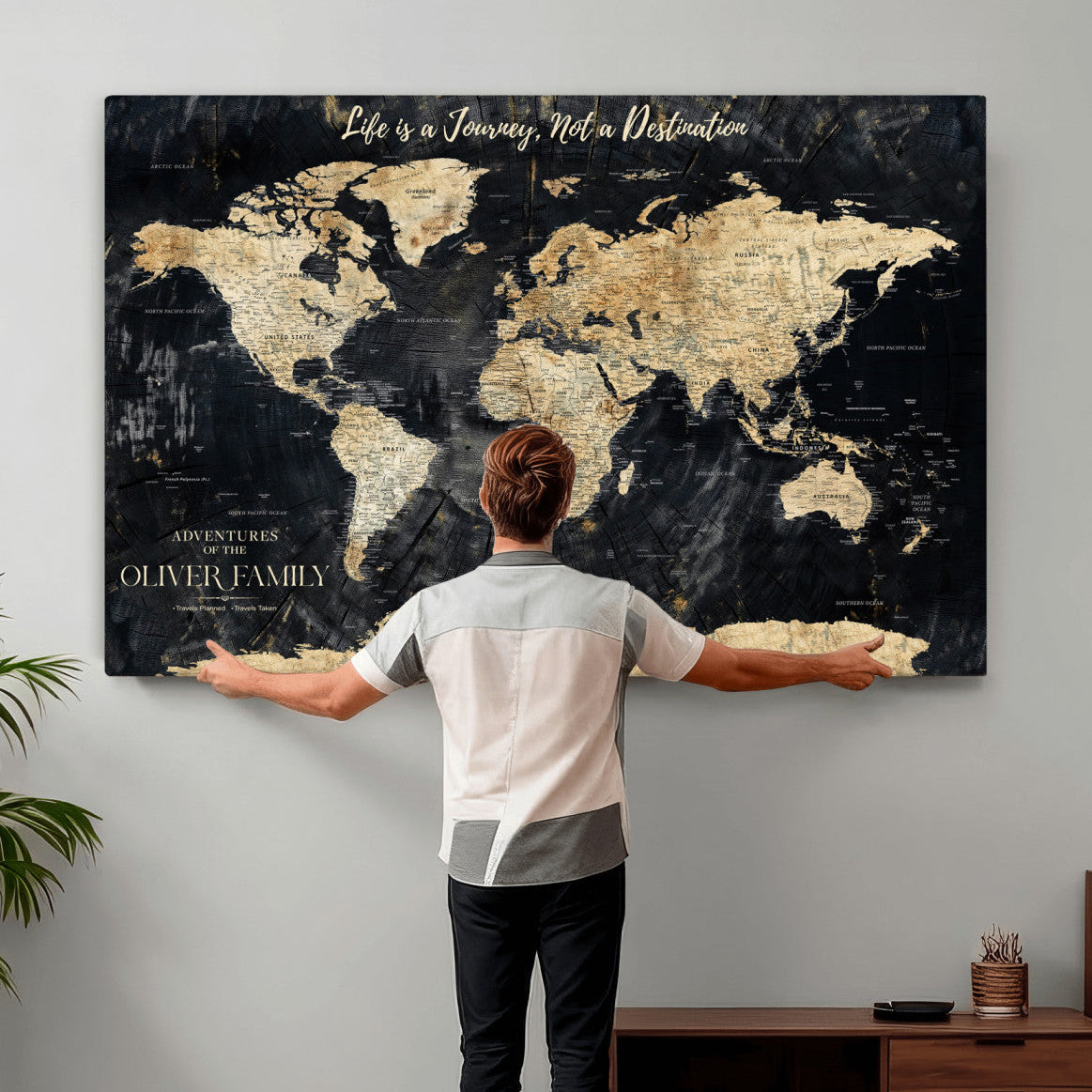 77472096-MGV-CV-36X24 - Custom Push Pin World Map Wall Art Canvas Print – Personalized Travel Tracker with Pins Framed Large for Home and Office Decor
