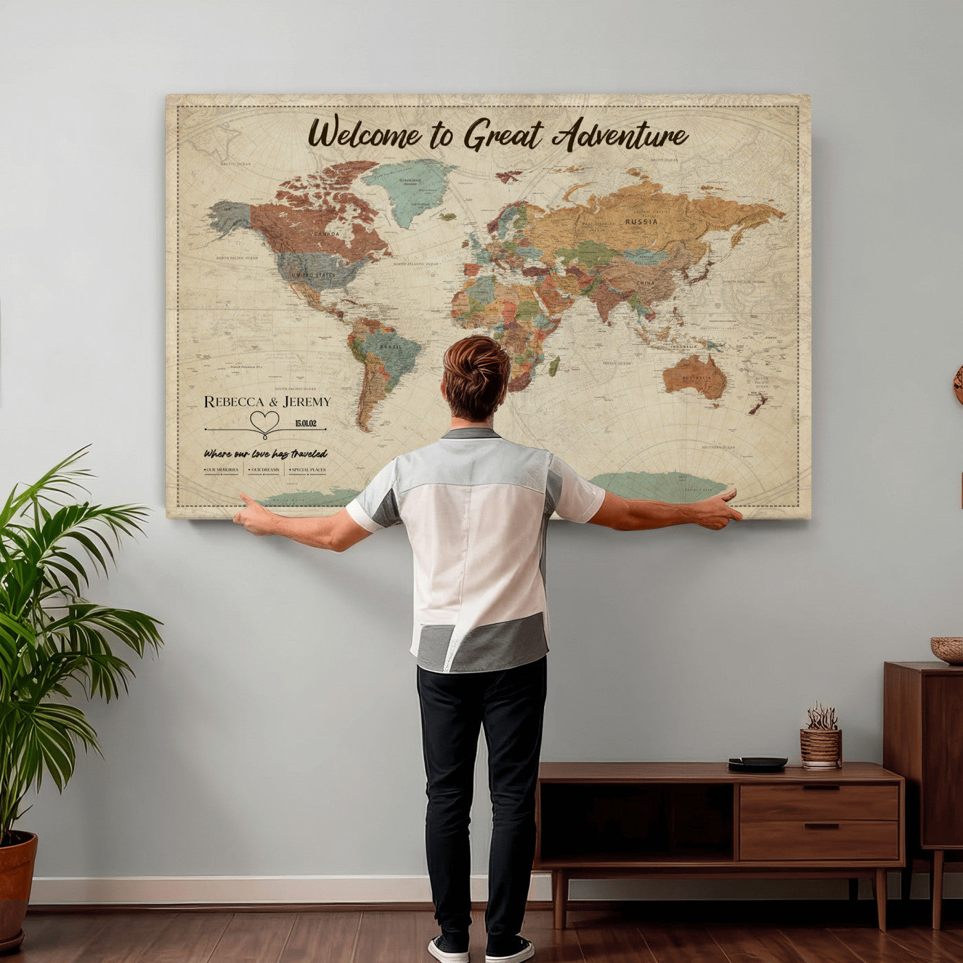 44361524-MGV-CV-36X24 - Custom Push Pin World Map Wall Art Canvas Print – Personalized Travel Tracker with Pins Framed Large for Home and Office Decor