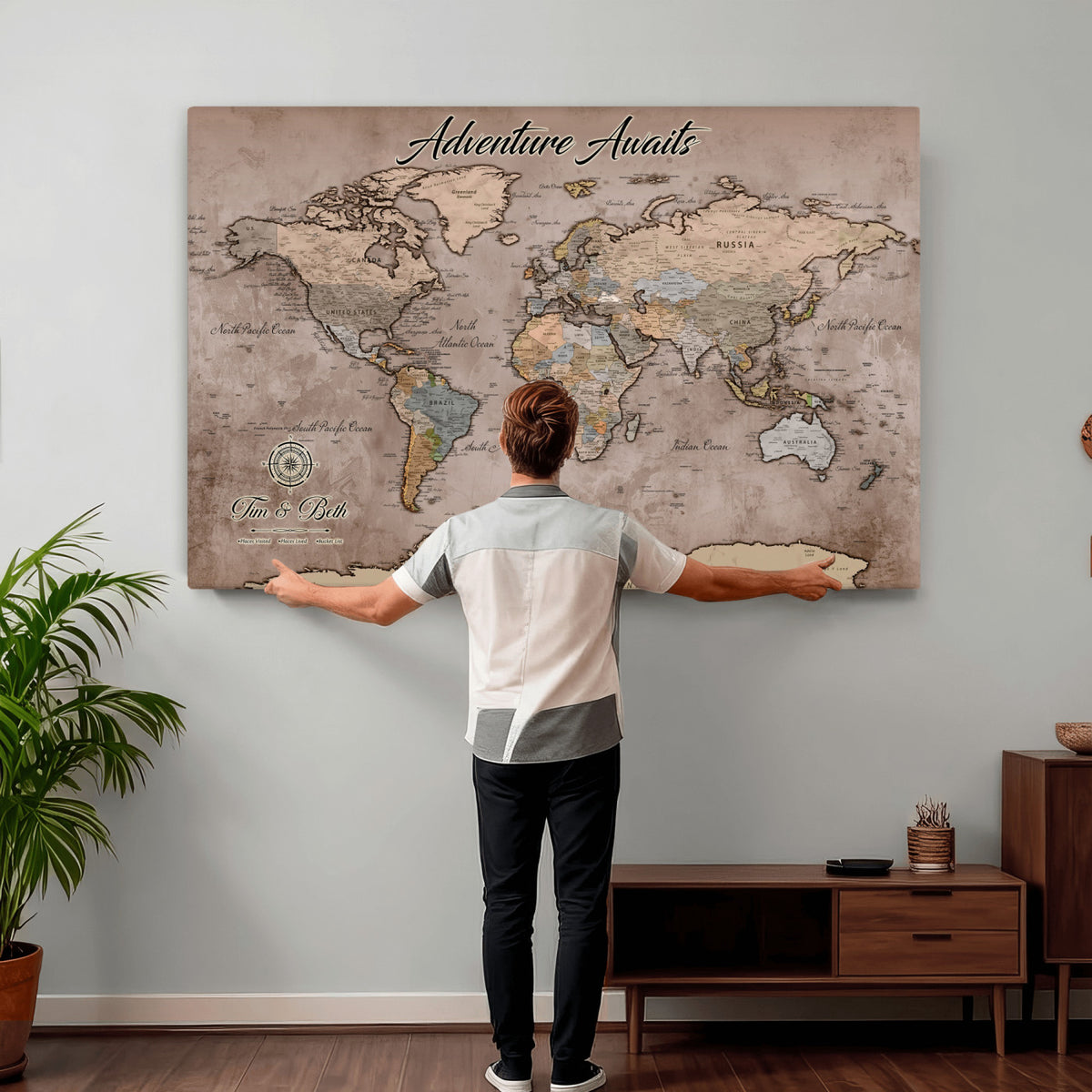 30508877-MGV-CV-36X24 - Custom Push Pin World Map Wall Art Canvas Print | Personalized Travel Tracker