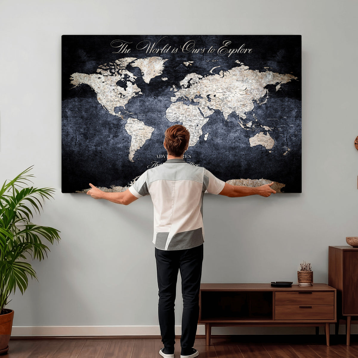 78489746-MGV-CV-36X24 - Custom Push Pin World Map Wall Art Canvas Print | Personalized Travel Tracker with Pins Framed Large for Home and Office Decor