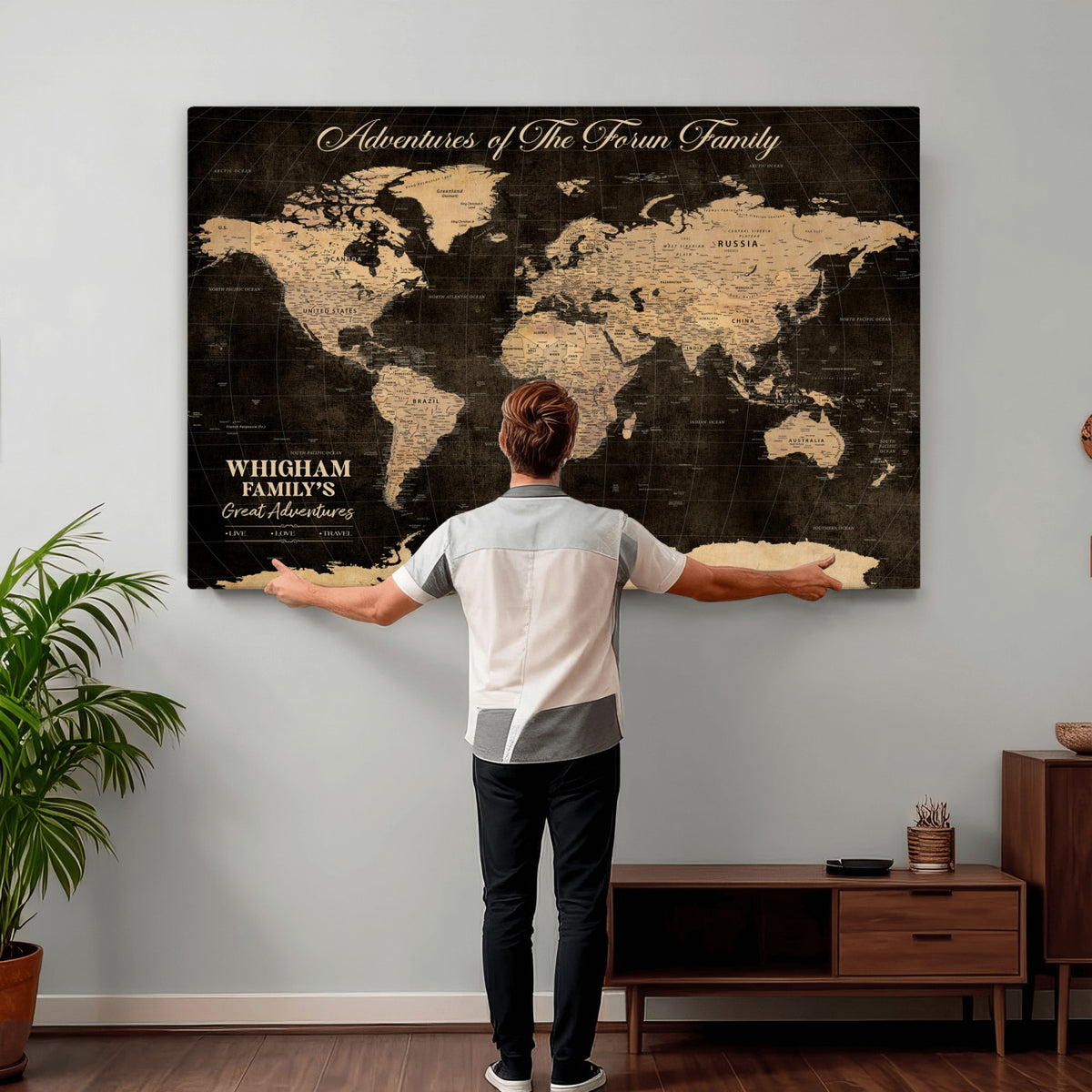 69635819-MGV-CV-36X24 - Custom Push Pin World Map Wall Art Canvas Print | Personalized Travel Tracker with Pins Framed Large for Home and Office Decor