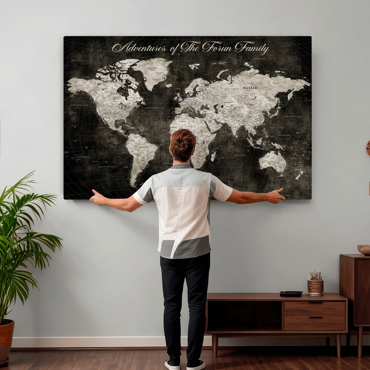 73767525-MGV-CV-36X24 - Custom Push Pin World Map Wall Art Canvas Print | Personalized Travel Tracker with Pins Framed Large for Home and Office Decor