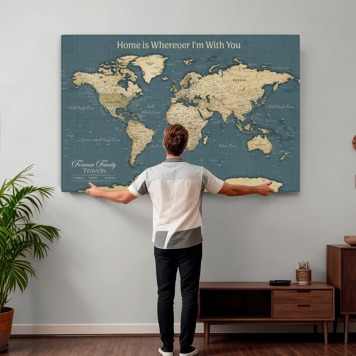 15936891-MGV-CV-36X24 - Custom Push Pin World Map Wall Art Canvas Print | Personalized Travel Tracker with Pins Framed Large for Home and Office Decor
