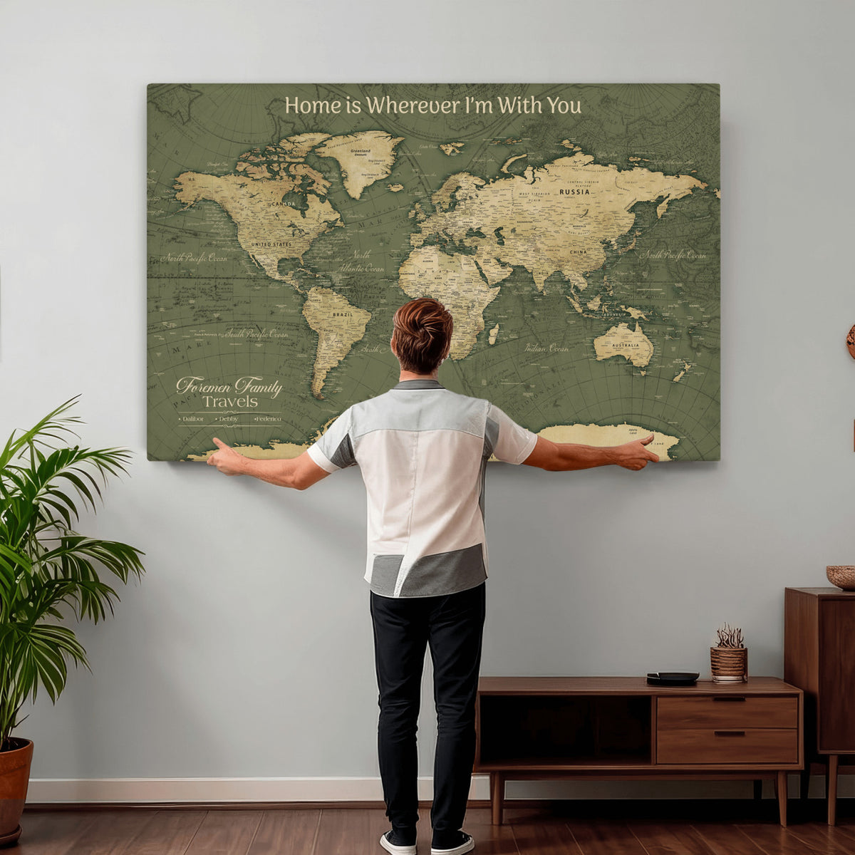 31715895-MGV-CV-36X24 - Custom Push Pin World Map Wall Art Canvas Print | Personalized Travel Tracker with Pins Framed Large for Home and Office Decor