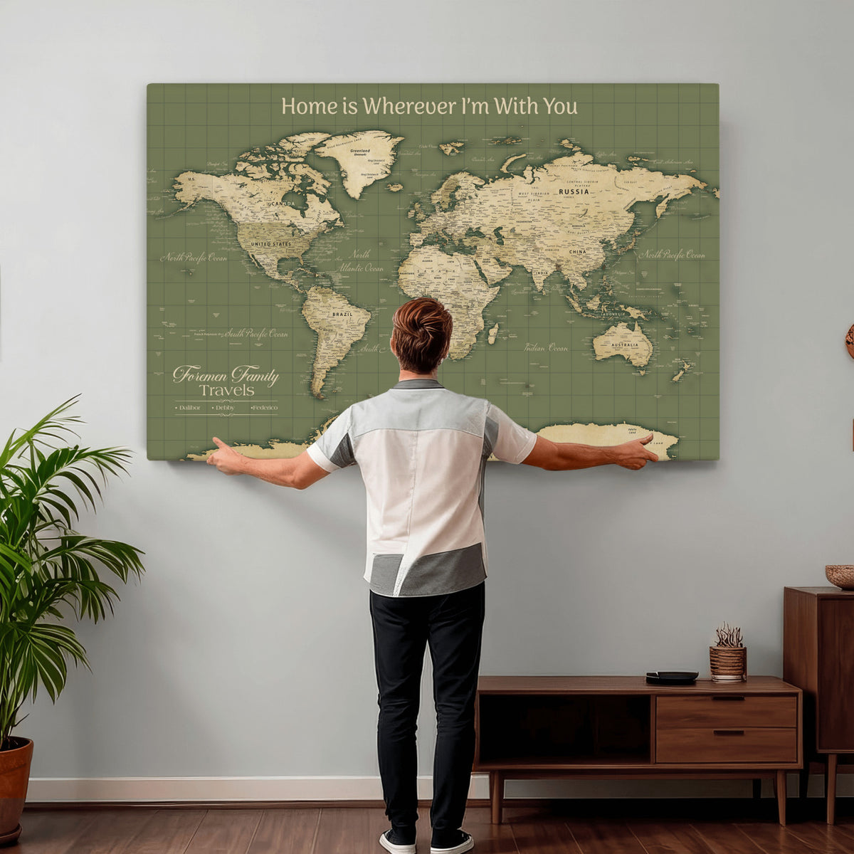 88521244-MGV-CV-36X24 - Custom Push Pin World Map Wall Art Canvas Print | Personalized Travel Tracker with Pins Framed Large for Home and Office Decor