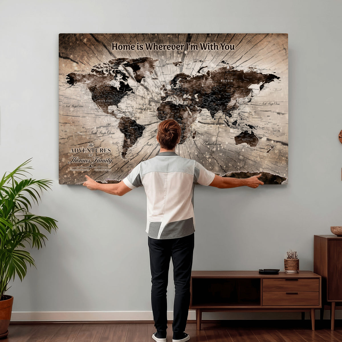 12350515-MGV-CV-36X24 - Personalized Push Pin World Map Wall Art Canvas Print, Customizable Framed Travel Map - NEWMAP-085