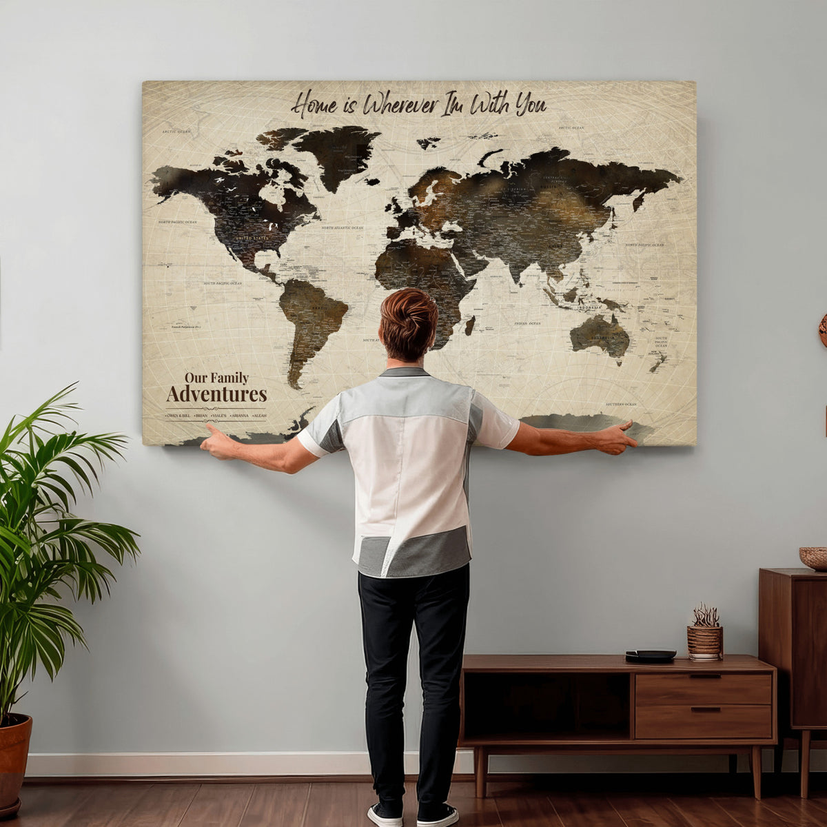 26357755-MGV-CV-36X24 - Custom Push Pin World Map Wall Art Canvas Print | Personalized Travel Tracker with Pins Framed Large for Home and Office Decor
