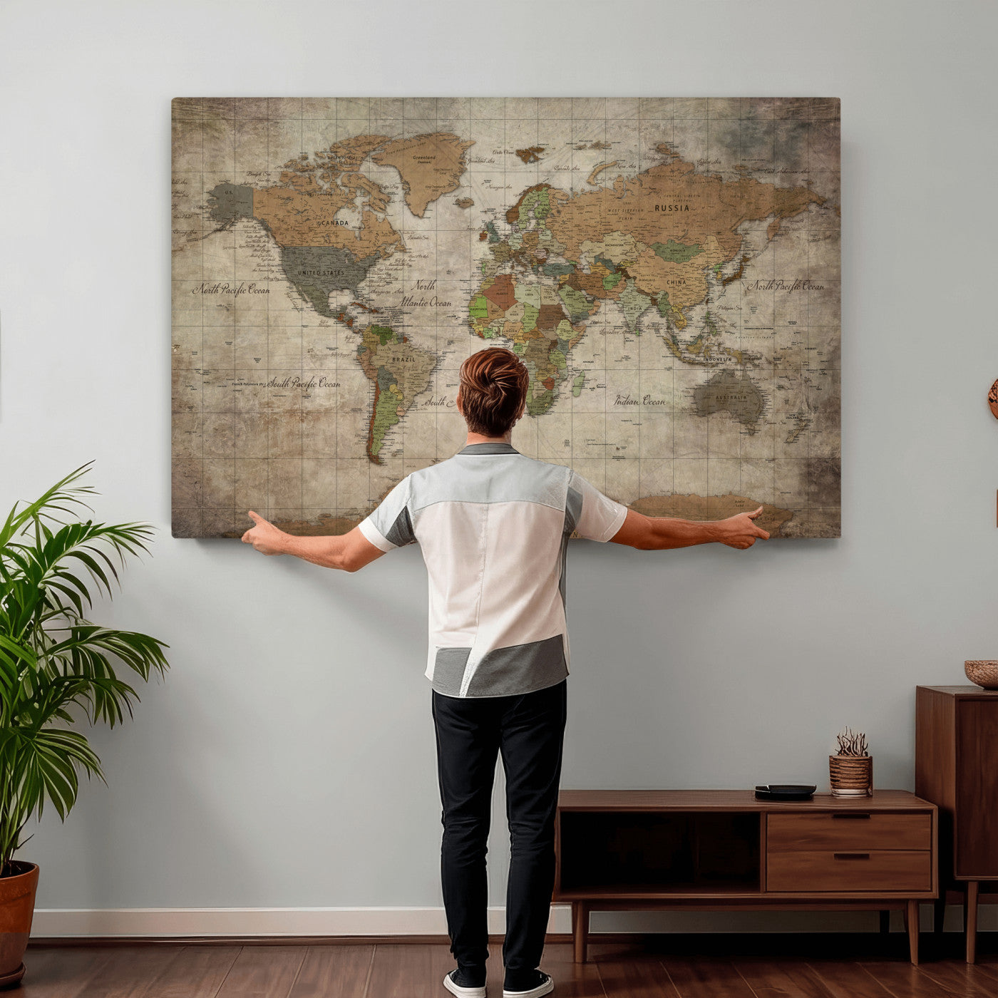 20356264-MGV-CV-36X24 - World Map Wall Art Canvas Print, Modern Decorative Framed Map Artwork Prints for Living Room, Office, Bedroom Wall Decor