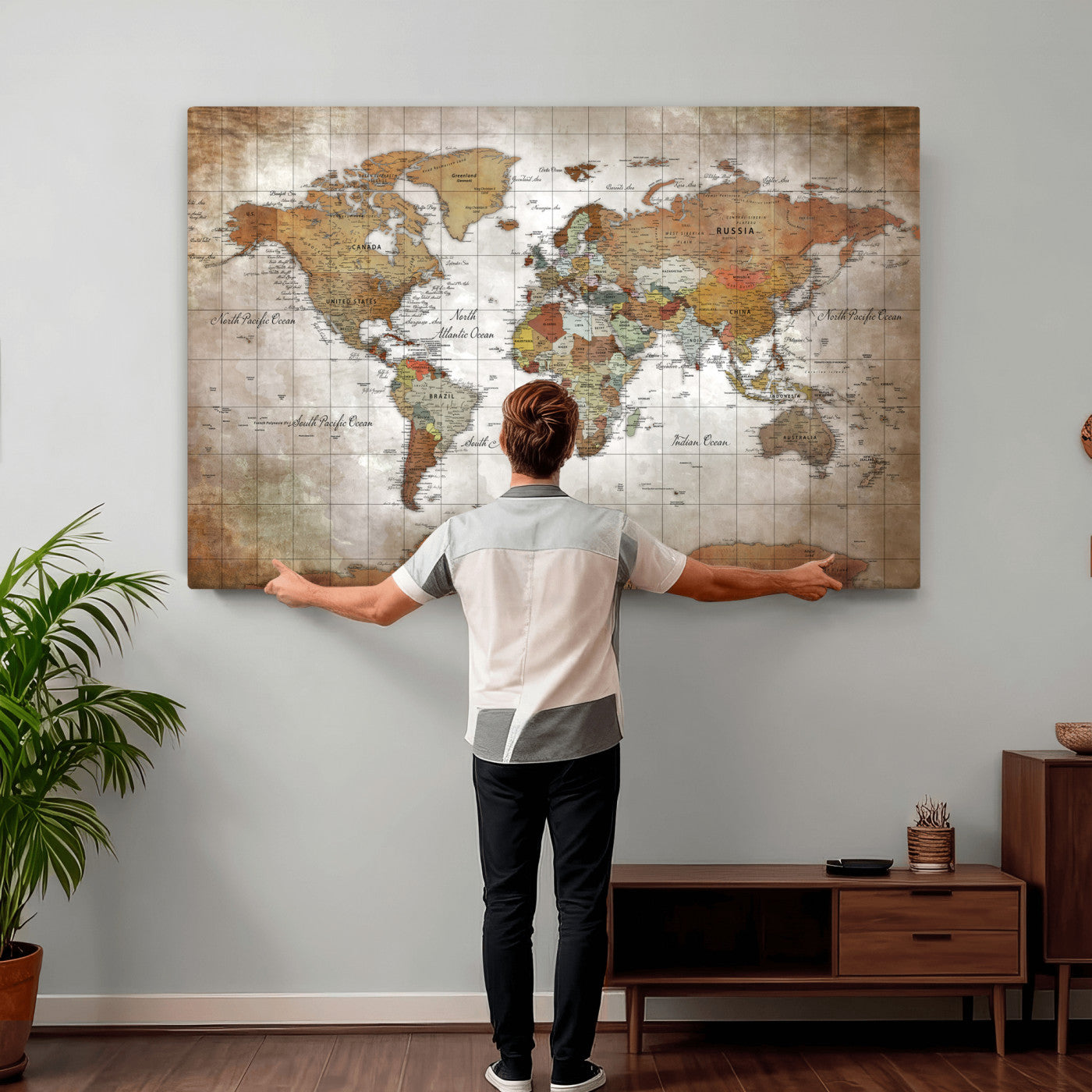 51643807-MGV-CV-36X24 - World Map Wall Art Canvas Print, Modern Decorative Framed Map Artwork Prints for Living Room, Office, Bedroom Wall Decor