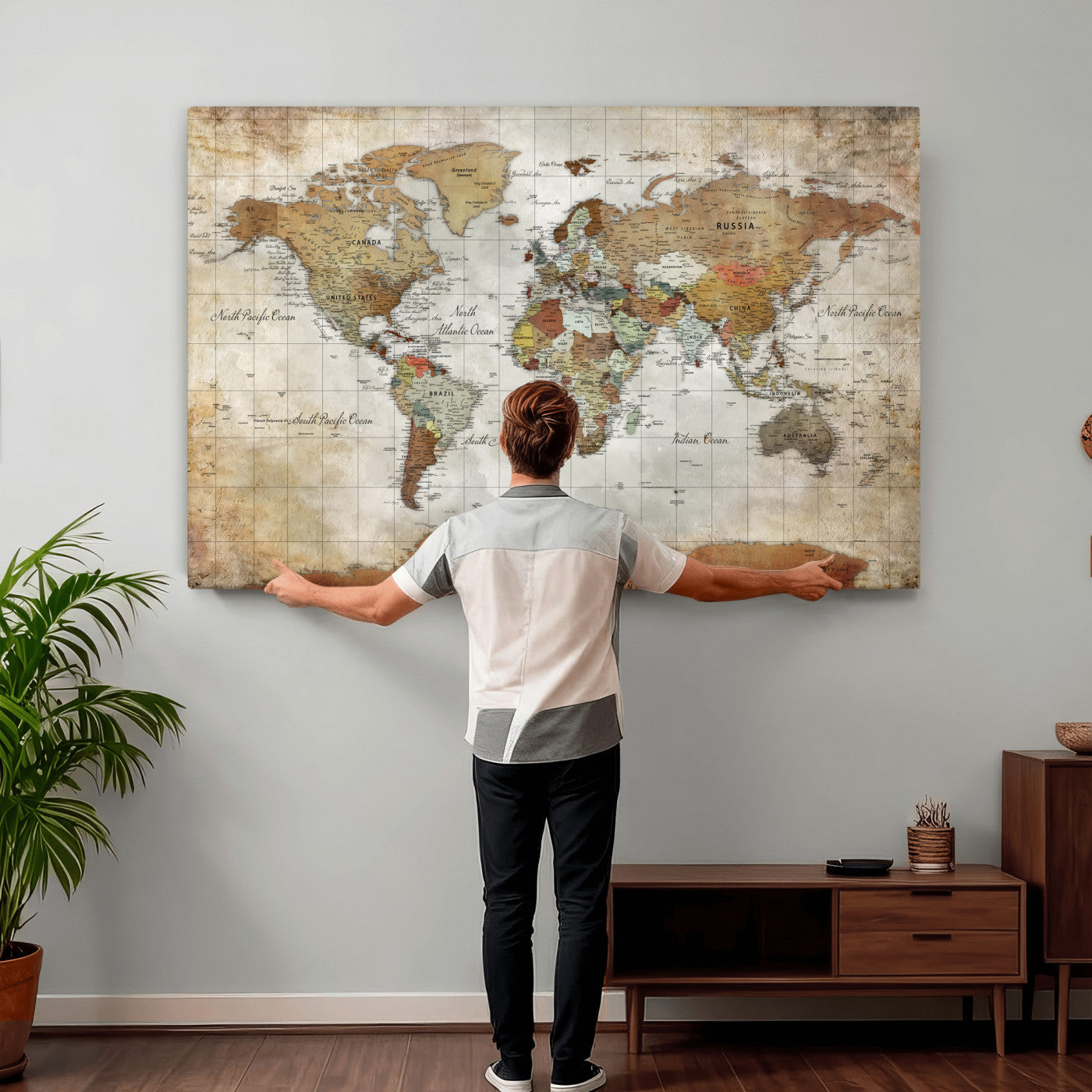 19855445-MGV-CV-36X24 - World Map Wall Art Canvas Print, Modern Decorative Framed Map Artwork Prints for Living Room, Office, Bedroom Wall Decor