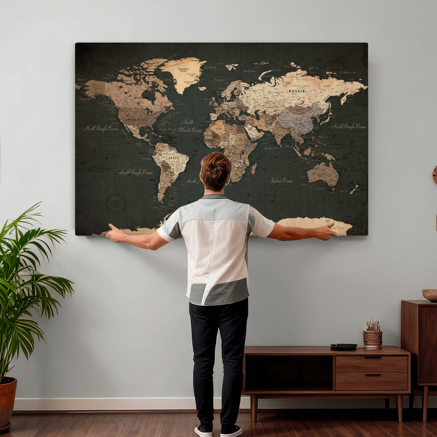 62059333-MGV-CV-36X24 - World Map Wall Art Canvas Print, Modern Decorative Framed Map Artwork Prints for Living Room, Office, Bedroom Wall Decor