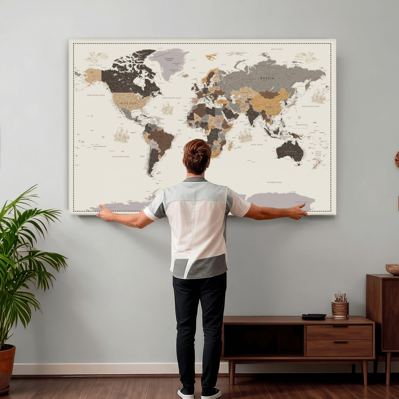 58777746-MGV-CV-36X24 - World Map Wall Art Canvas Print, Modern Decorative Framed Map Artwork Prints for Living Room, Office, Bedroom Wall Decor