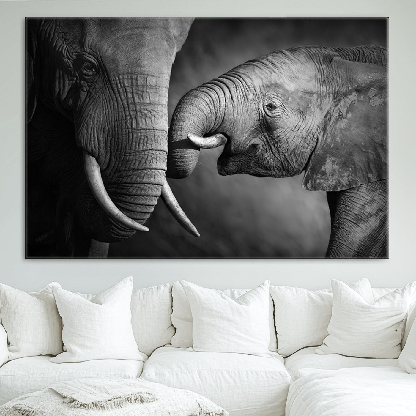 42691-MGV-CV-36X24-Elephant Family Wall Art Canvas, Framed Elephant Family Canvas Print