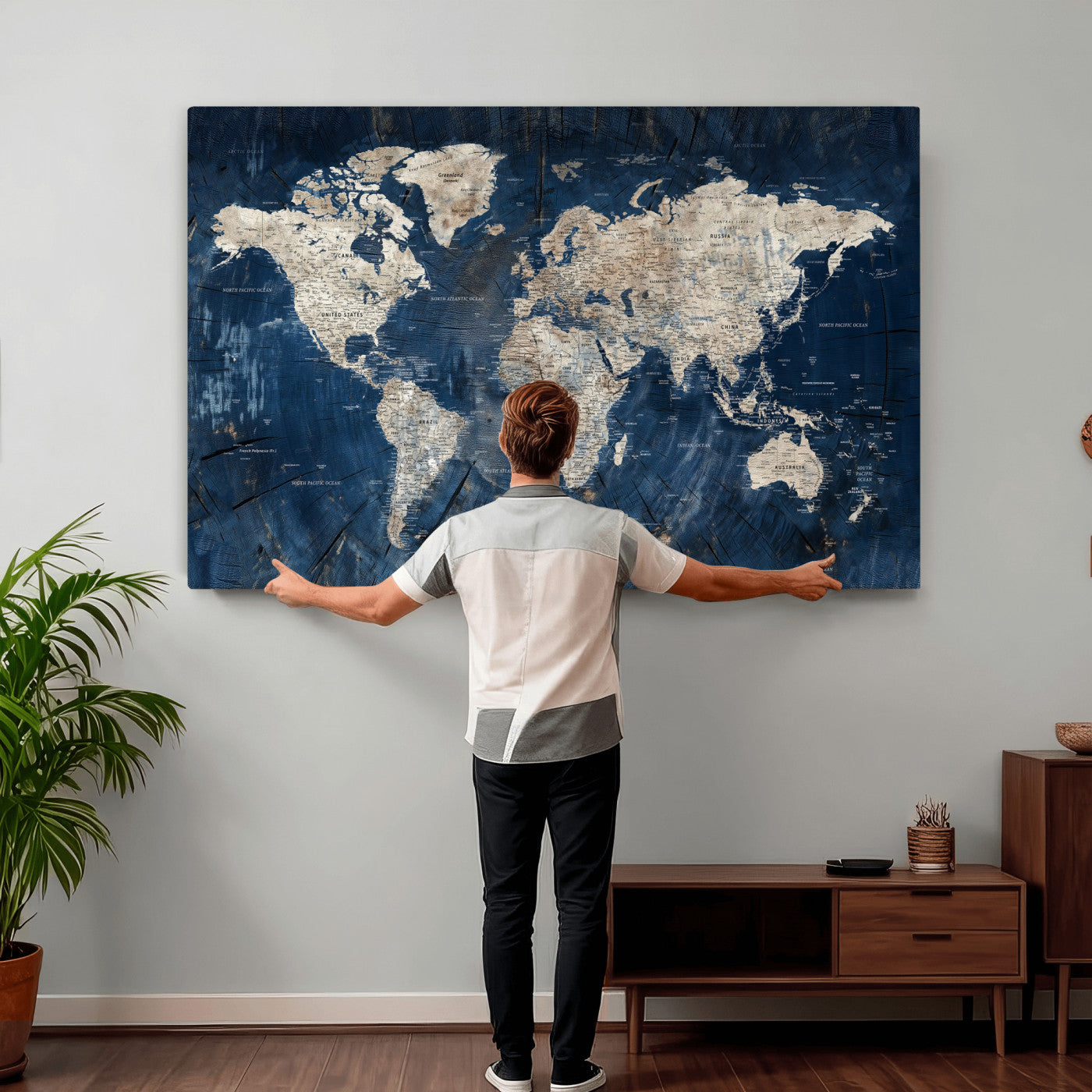 56126010-MGV-CV-36X24 - World Map Wall Art Canvas Print, Modern Decorative Framed Map Artwork Prints for Living Room, Office, Bedroom Wall Decor