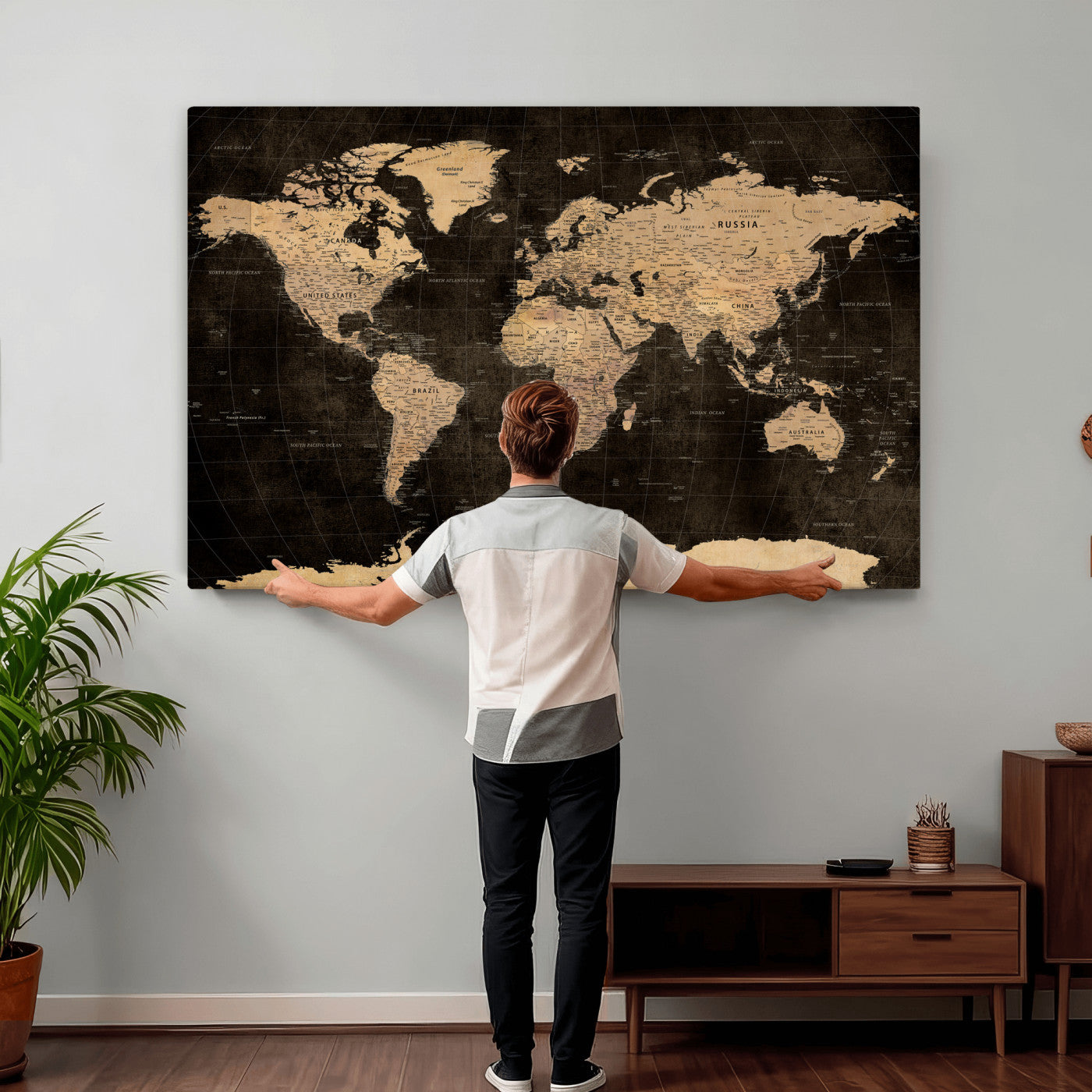 17790470-MGV-CV-36X24 - World Map Wall Art Canvas Print, Modern Decorative Framed Map Artwork Prints for Living Room, Office, Bedroom Wall Decor