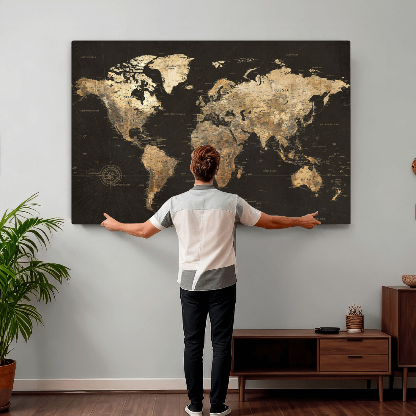 70985630-MGV-CV-36X24 - World Map Wall Art Canvas Print, Modern Decorative Framed Map Artwork Prints for Living Room, Office, Bedroom Wall Decor