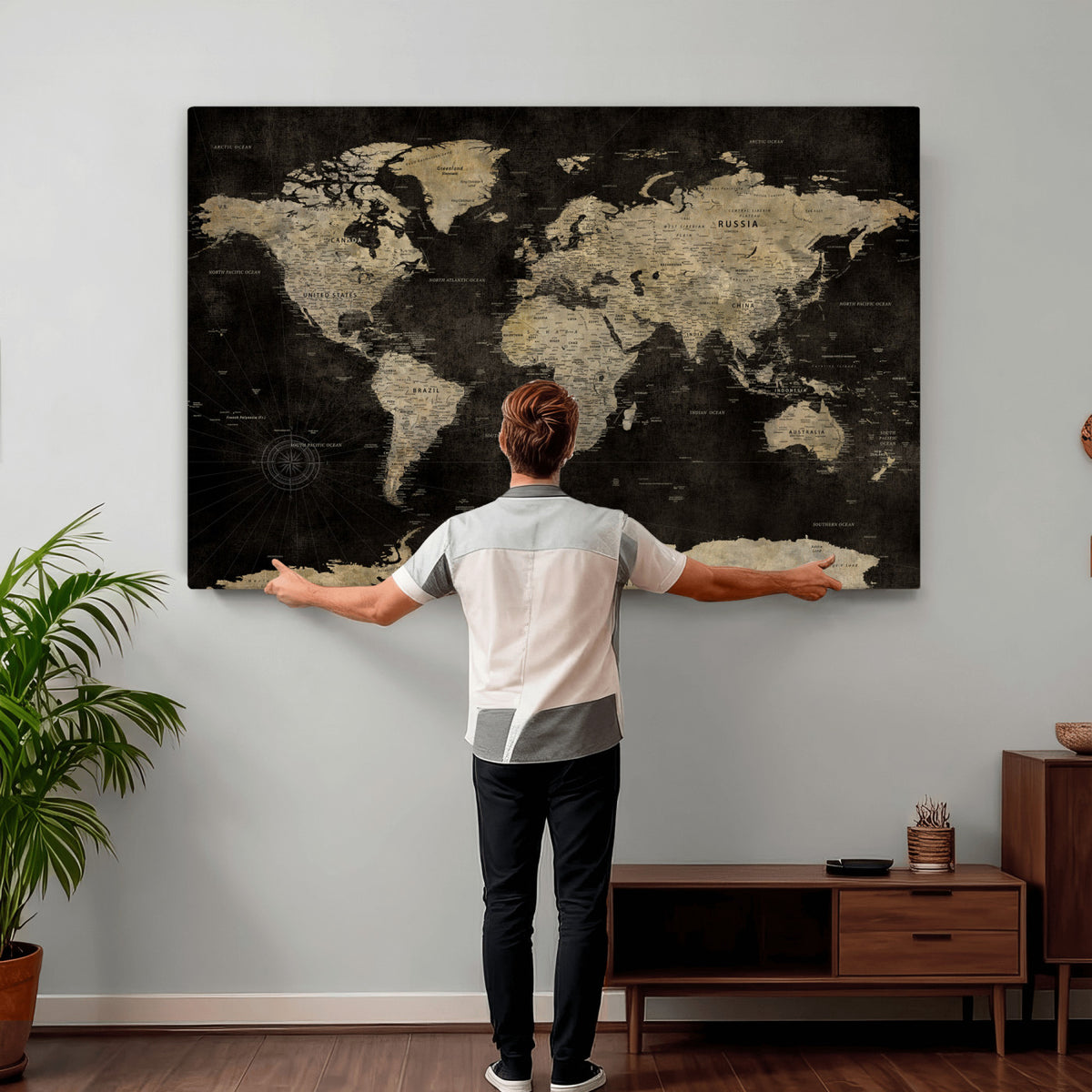 60653880-MGV-CV-36X24 - Push Pin World Map Canvas Wall Art Print, Interactive Travel