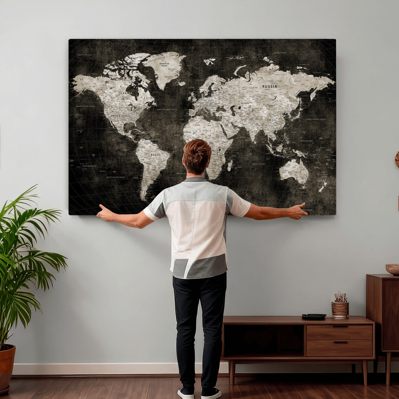 94581666-MGV-CV-36X24 - World Map Wall Art Canvas Print, Modern Decorative Framed Map Artwork Prints for Living Room, Office, Bedroom Wall Decor