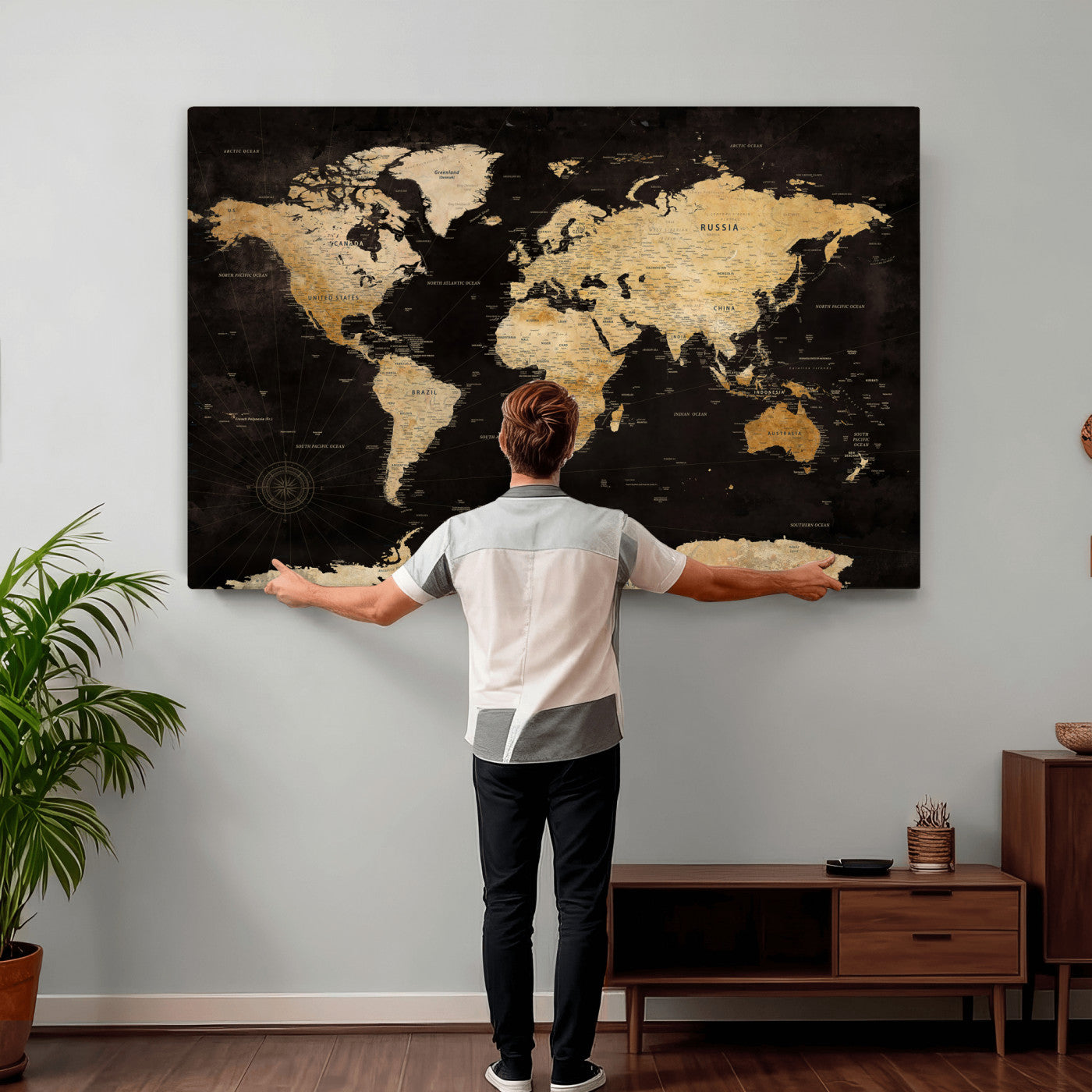 70468159-MGV-CV-36X24 - World Map Wall Art Canvas Print, Modern Decorative Framed Map Artwork Prints for Living Room, Office, Bedroom Wall Decor