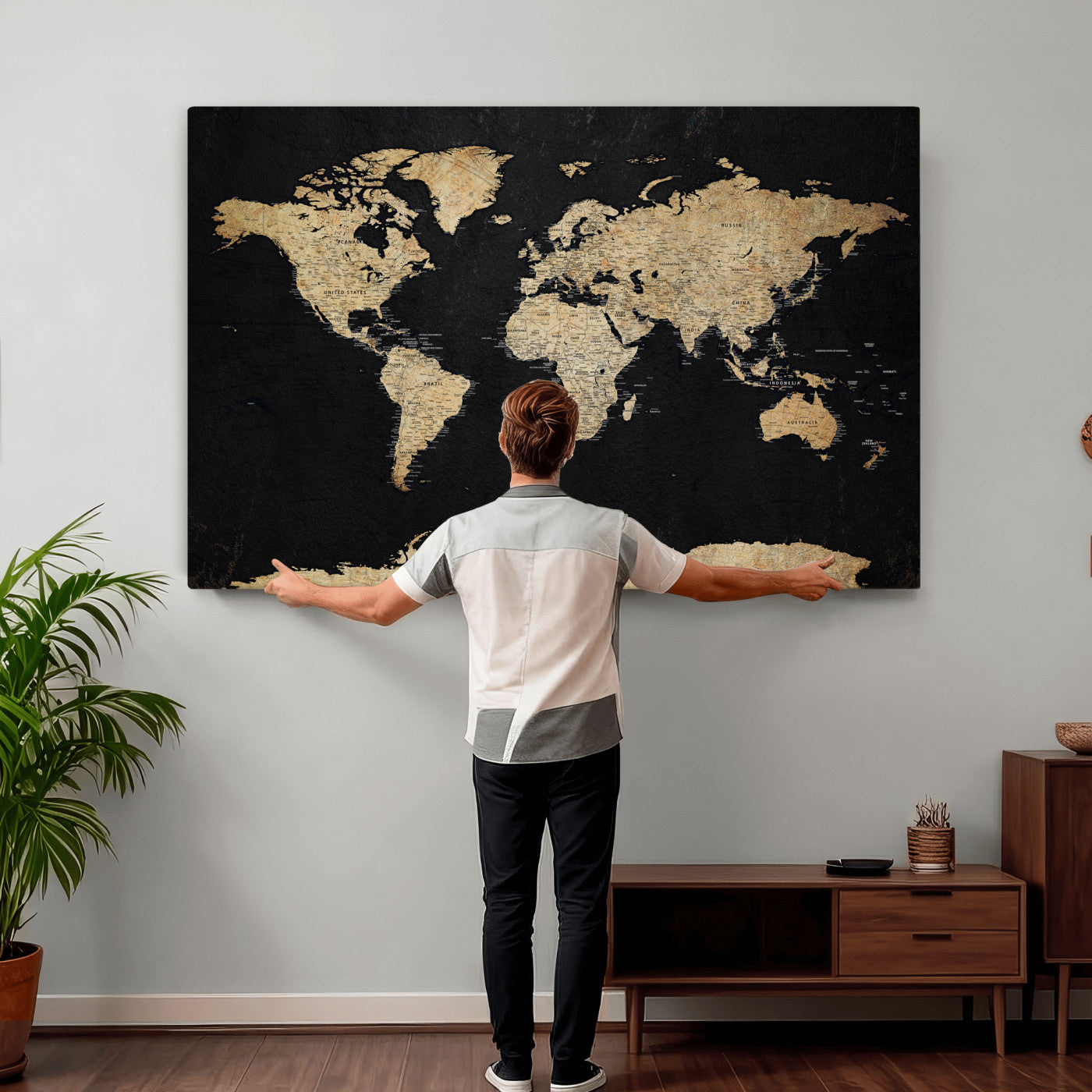 71518849-MGV-CV-36X24 - World Map Wall Art Canvas Print, Modern Decorative Framed Map Artwork Prints for Living Room, Office, Bedroom Wall Decor