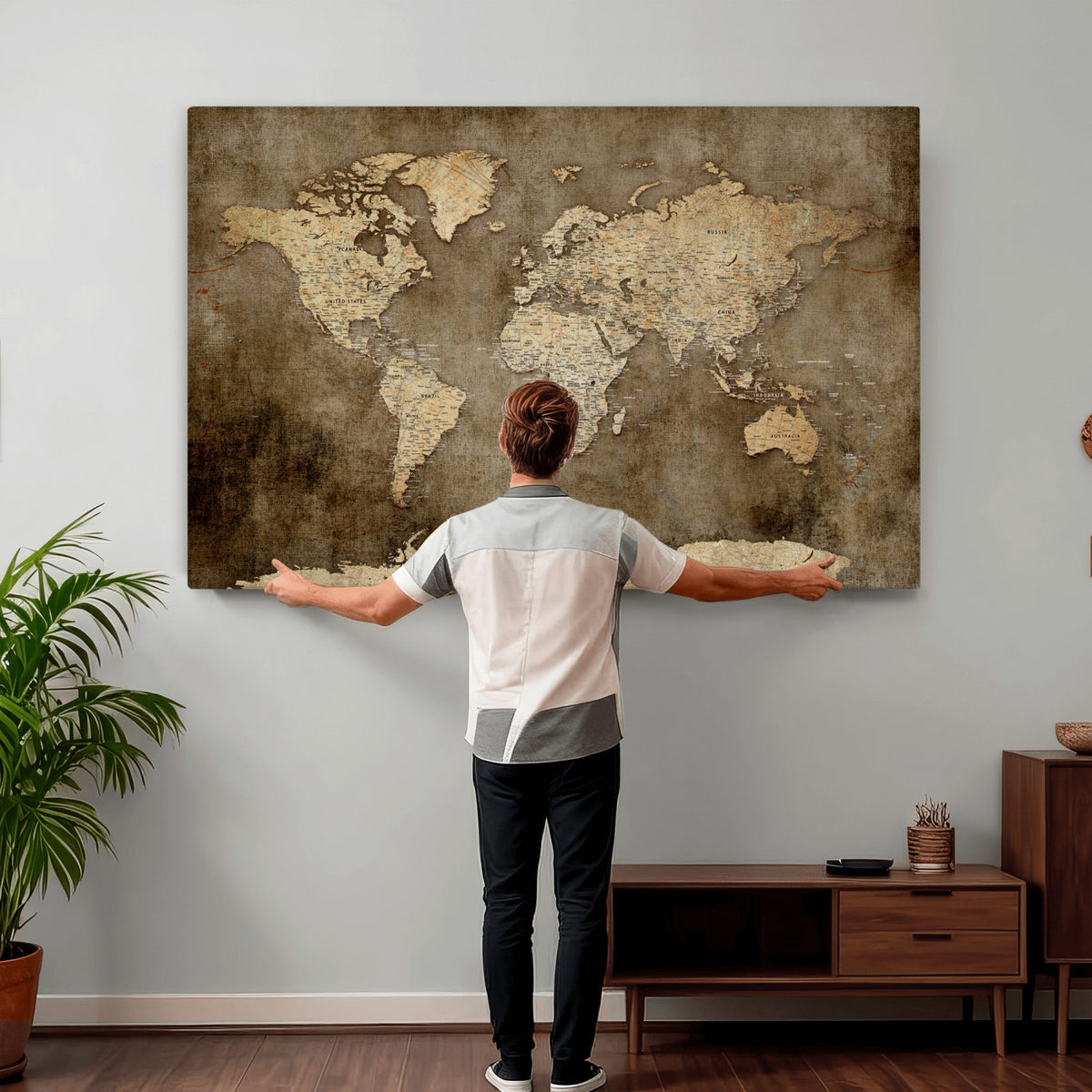35847542-MGV-CV-36X24 - Dark Vintage World Map Canvas Wall Art Print, Antique Map