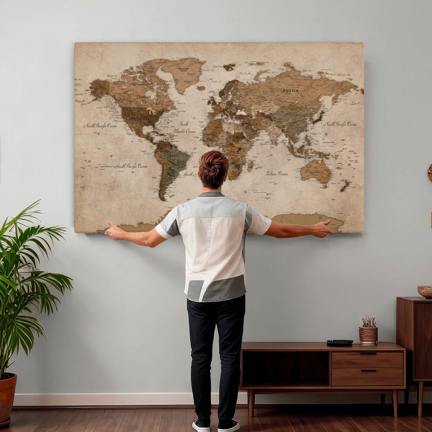 40064188-MGV-CV-36X24 - World Map Wall Art Canvas Print, Modern Decorative Framed Map Artwork Prints for Living Room, Office, Bedroom Wall Decor