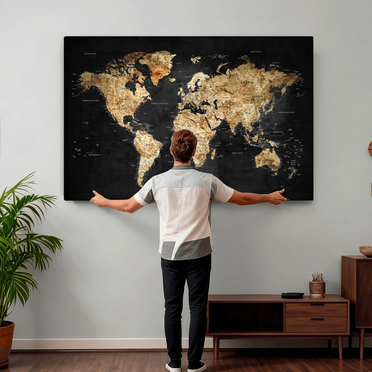 23568589-MGV-CV-36X24 - World Map Wall Art Canvas Print, Modern Decorative Framed Map Artwork Prints for Living Room, Office, Bedroom Wall Decor