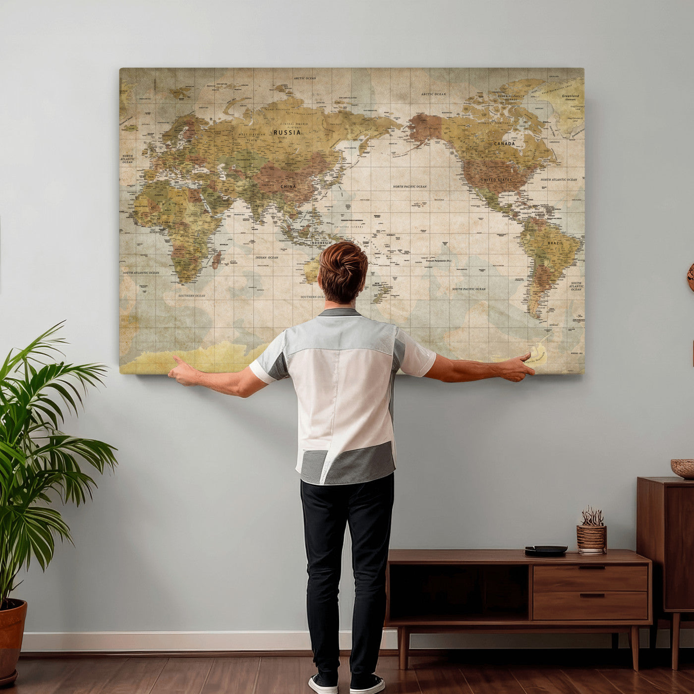 22305205-MGV-CV-36X24 - World Map Wall Art Canvas Print, Modern Decorative Framed Map Artwork Prints for Living Room, Office, Bedroom Wall Decor