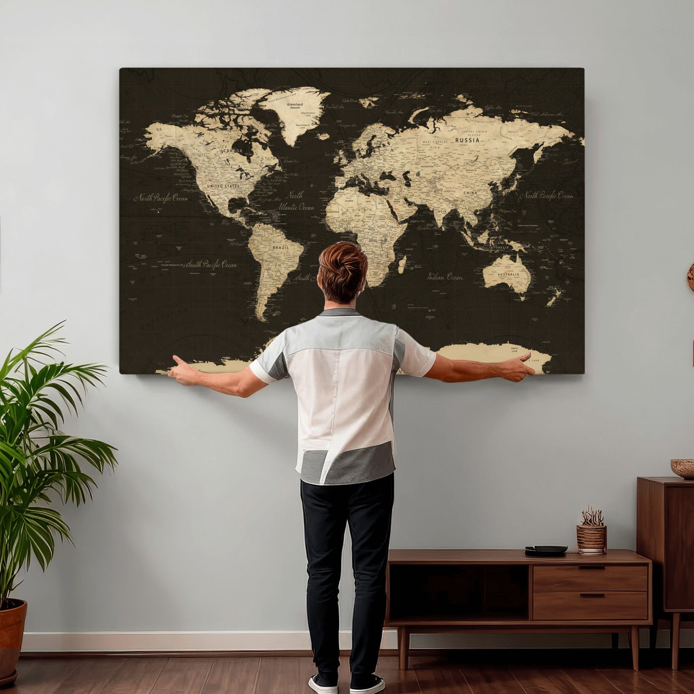89024244-MGV-CV-36X24 - World Map Wall Art Canvas Print, Modern Decorative Framed Map Artwork Prints for Living Room, Office, Bedroom Wall Decor