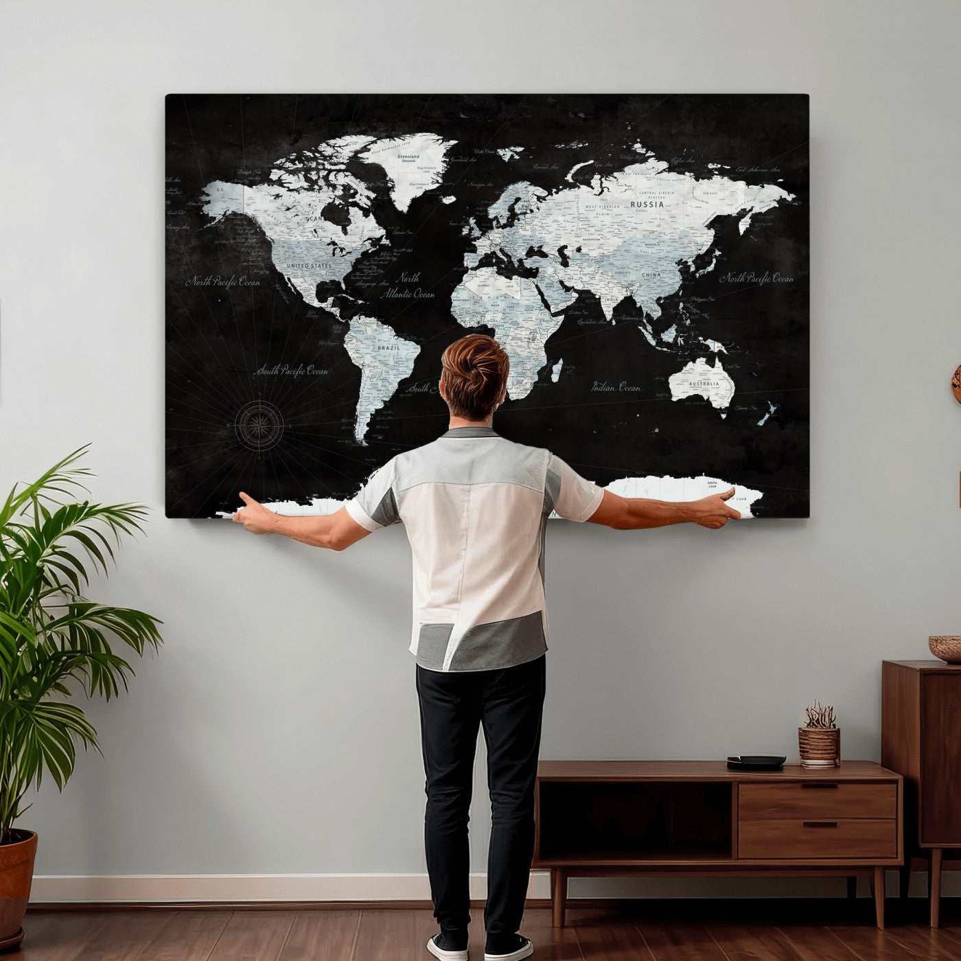 28664806-MGV-CV-36X24 - World Map Wall Art Canvas Print, Modern Decorative Framed Map Artwork Prints for Living Room, Office, Bedroom Wall Decor