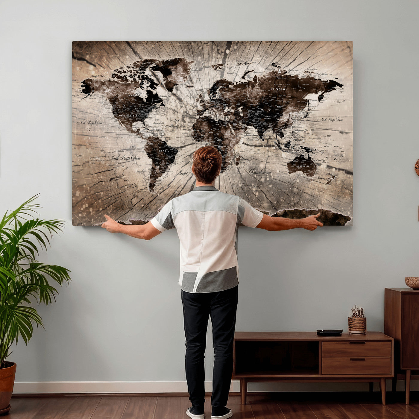 94623295-MGV-CV-36X24 - World Map Wall Art Canvas Print, Modern Decorative Framed Map Artwork Prints for Living Room, Office, Bedroom Wall Decor