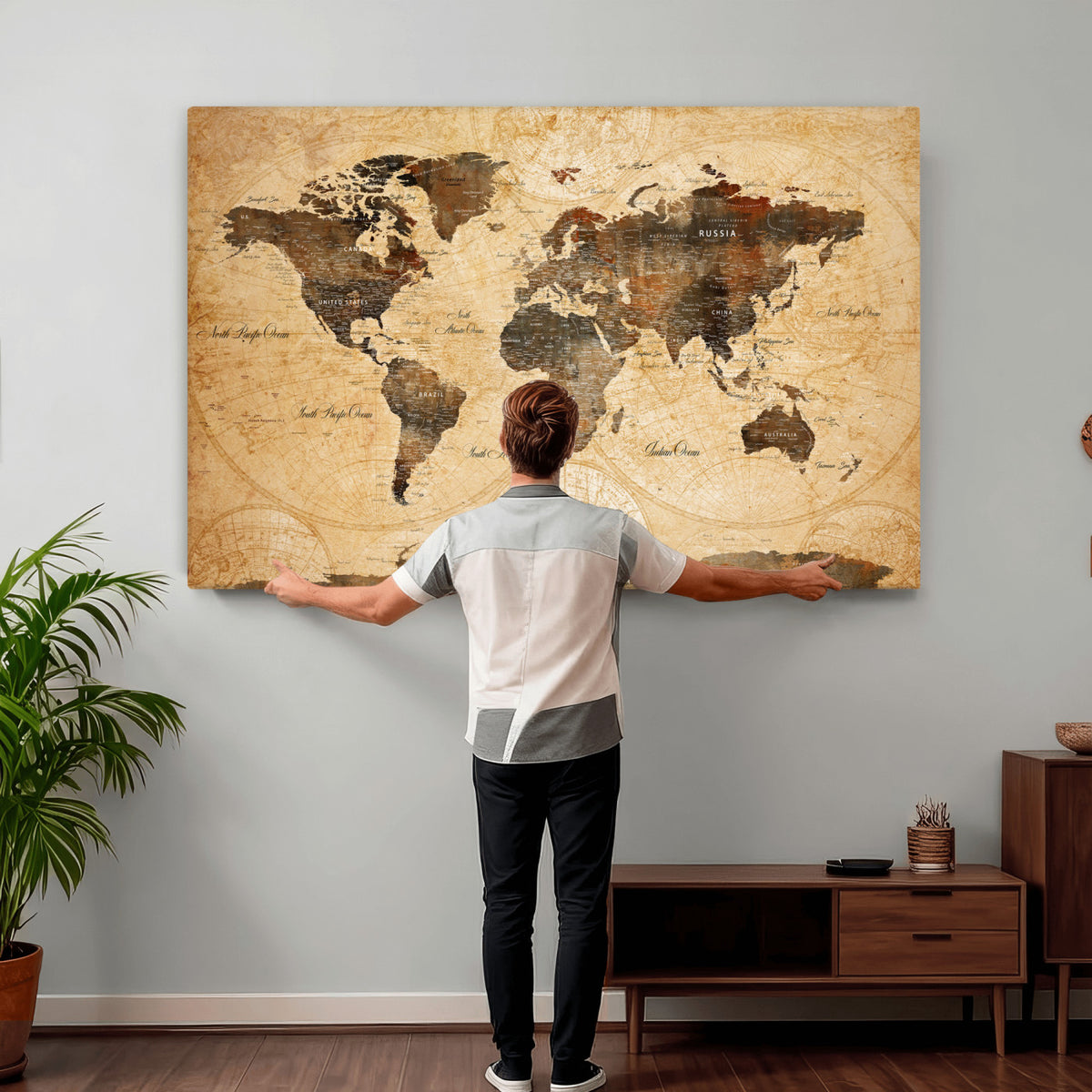 63156625-MGV-CV-36X24 - World Map Wall Art Canvas Print, Modern Decorative Framed Map Artwork Prints for Living Room, Office, Bedroom Wall Decor