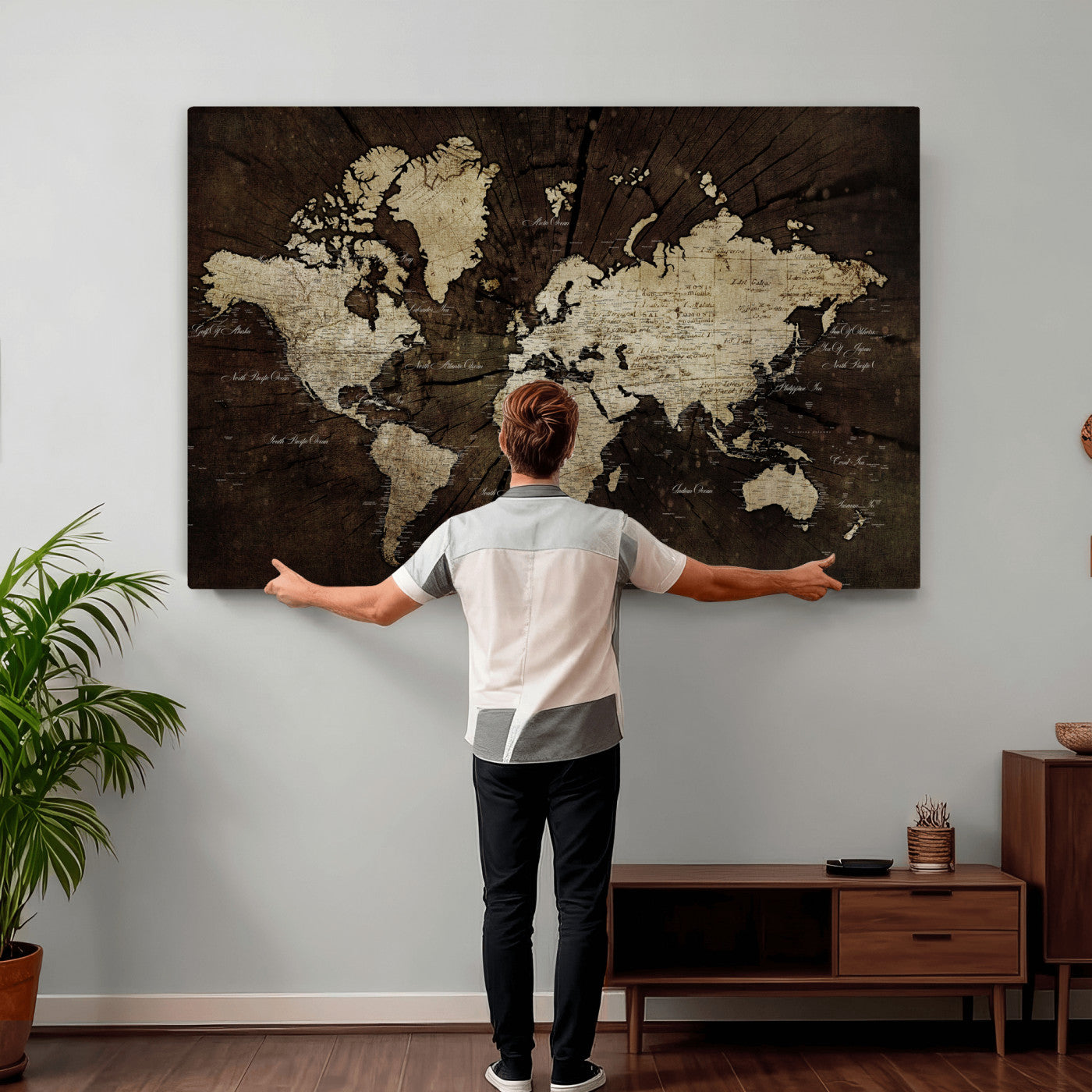 40991509-MGV-CV-36X24 - World Map Wall Art Canvas Print, Modern Decorative Framed Map Artwork Prints for Living Room, Office, Bedroom Wall Decor