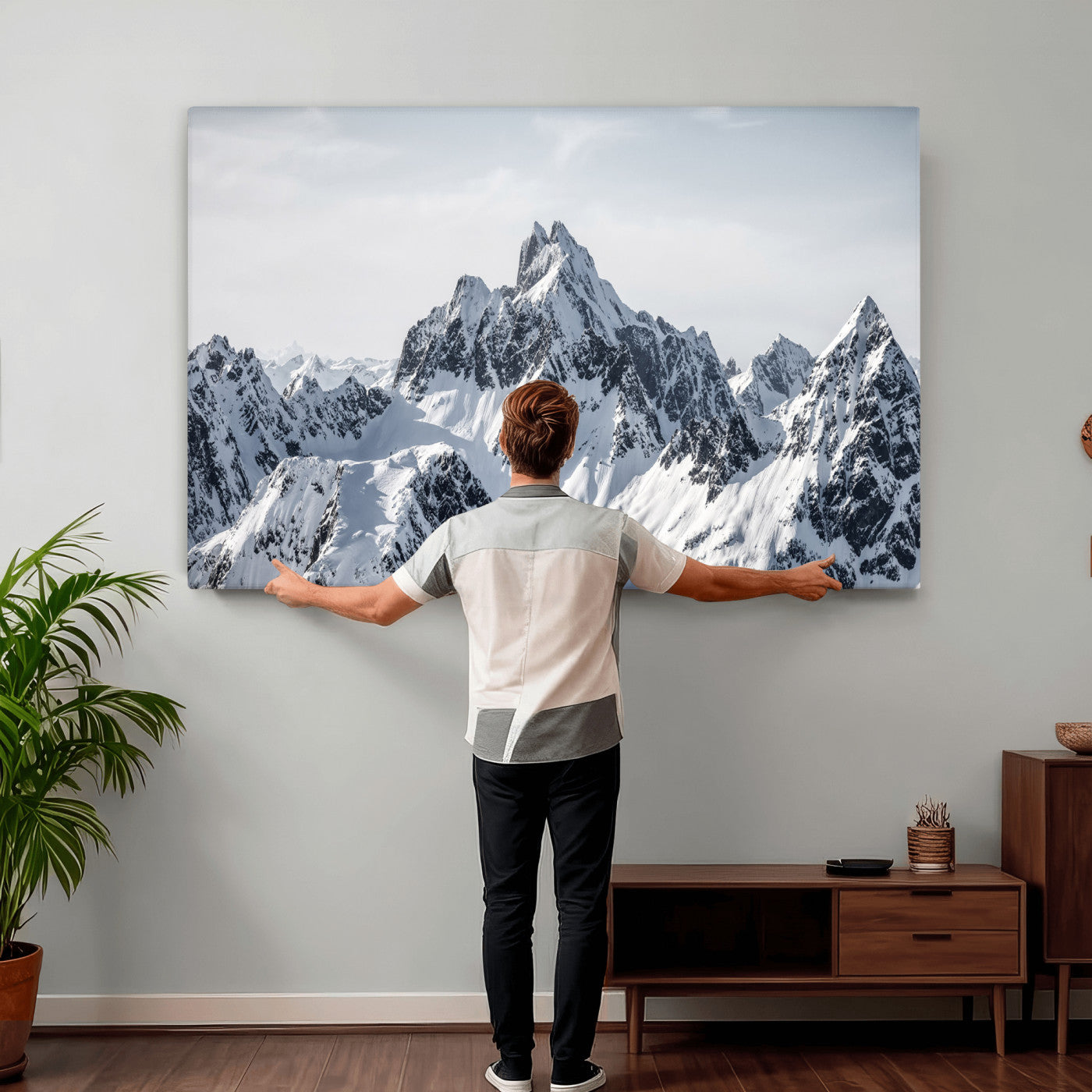 33126265-MGV-CV-36X24 - Snowy Mountain Range Canvas Print, Alpine Peaks Landscape Wall Art, Framed Canvas Ready to Hang