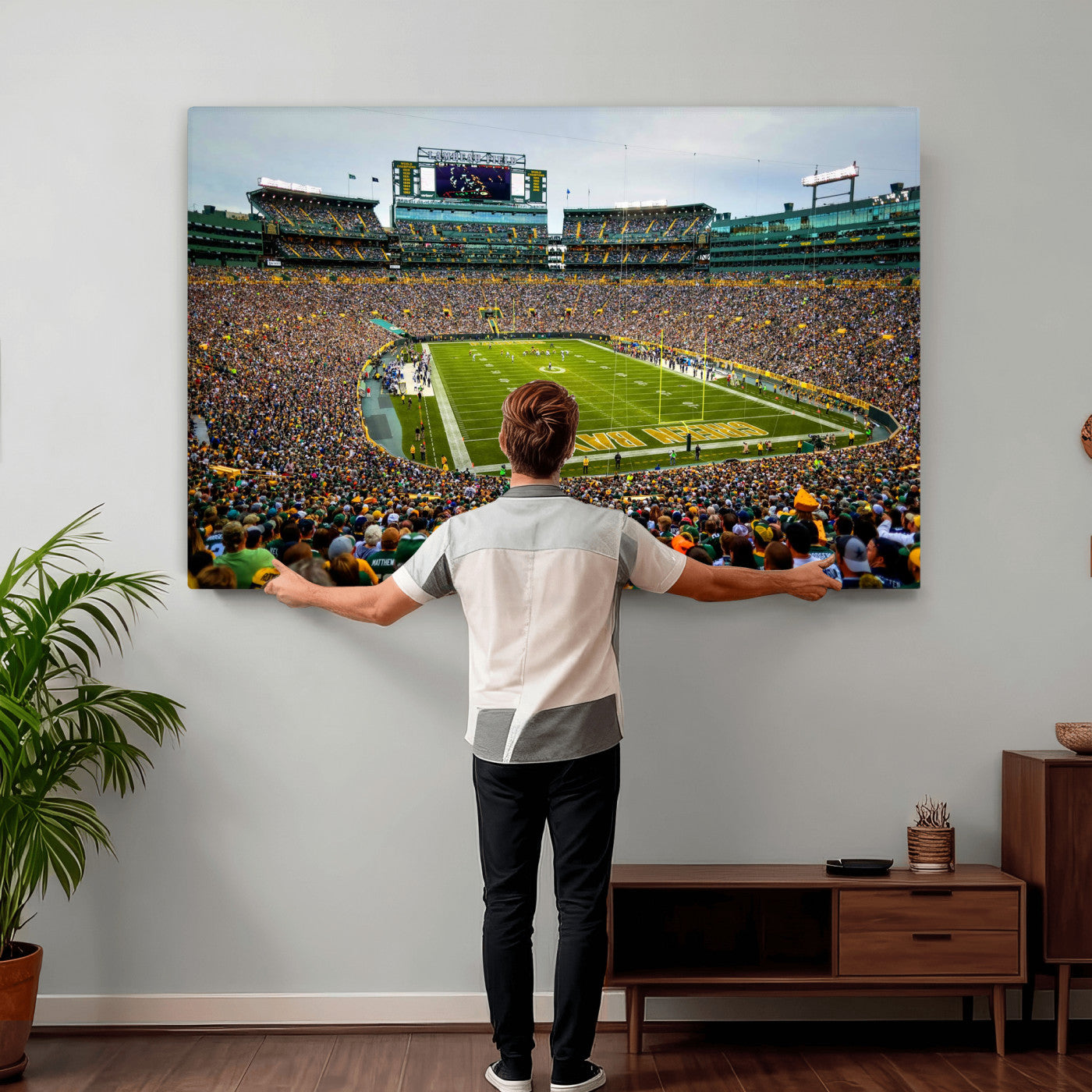56521752-MGV-CV-36X24 - Green Bay Packers Stadium Wall Art Canvas Print, Lambeau Field Football Stadium Artwork, Framed Wall Art Ready to Hang