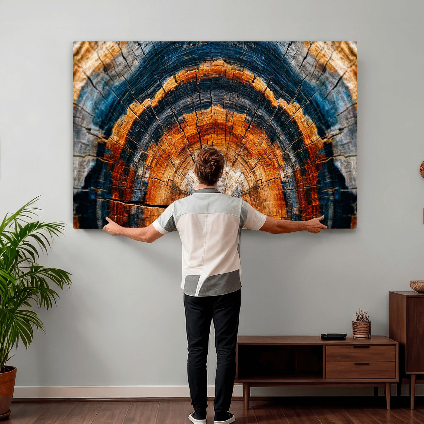 92693966N-MGV-CV-36X24 - Abstract Wood Grain Canvas Print, Tree Ring Pattern Wall Art, Framed Canvas Ready to Hang