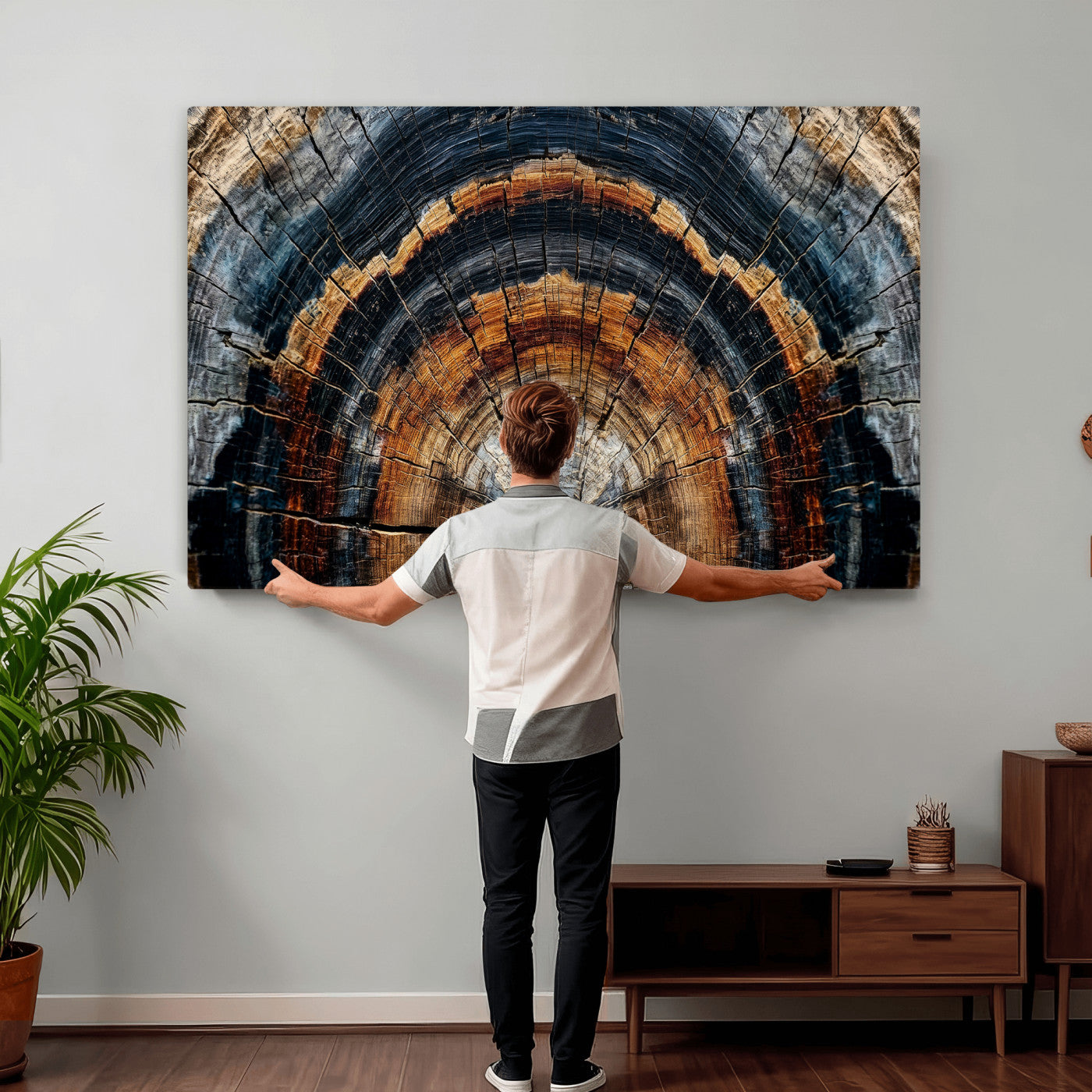 92693966A-MGV-CV-36X24 - Abstract Wood Grain Canvas Print, Tree Ring Pattern Wall Art, Framed Canvas Ready to Hang