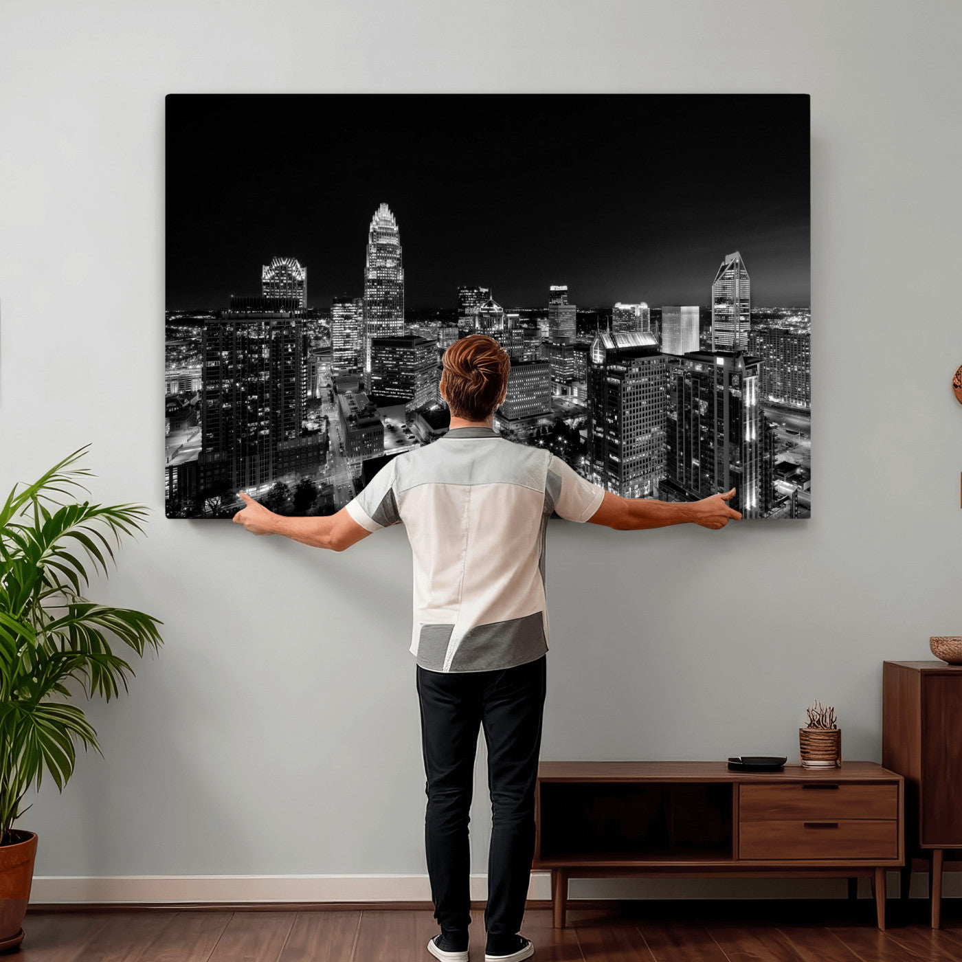 68329345-MGV-CV-36X24 - Atlanta Skyline Wall Art Canvas Print, Atlanta Downtown Night Cityscape Print for Modern Urban Wall Decor