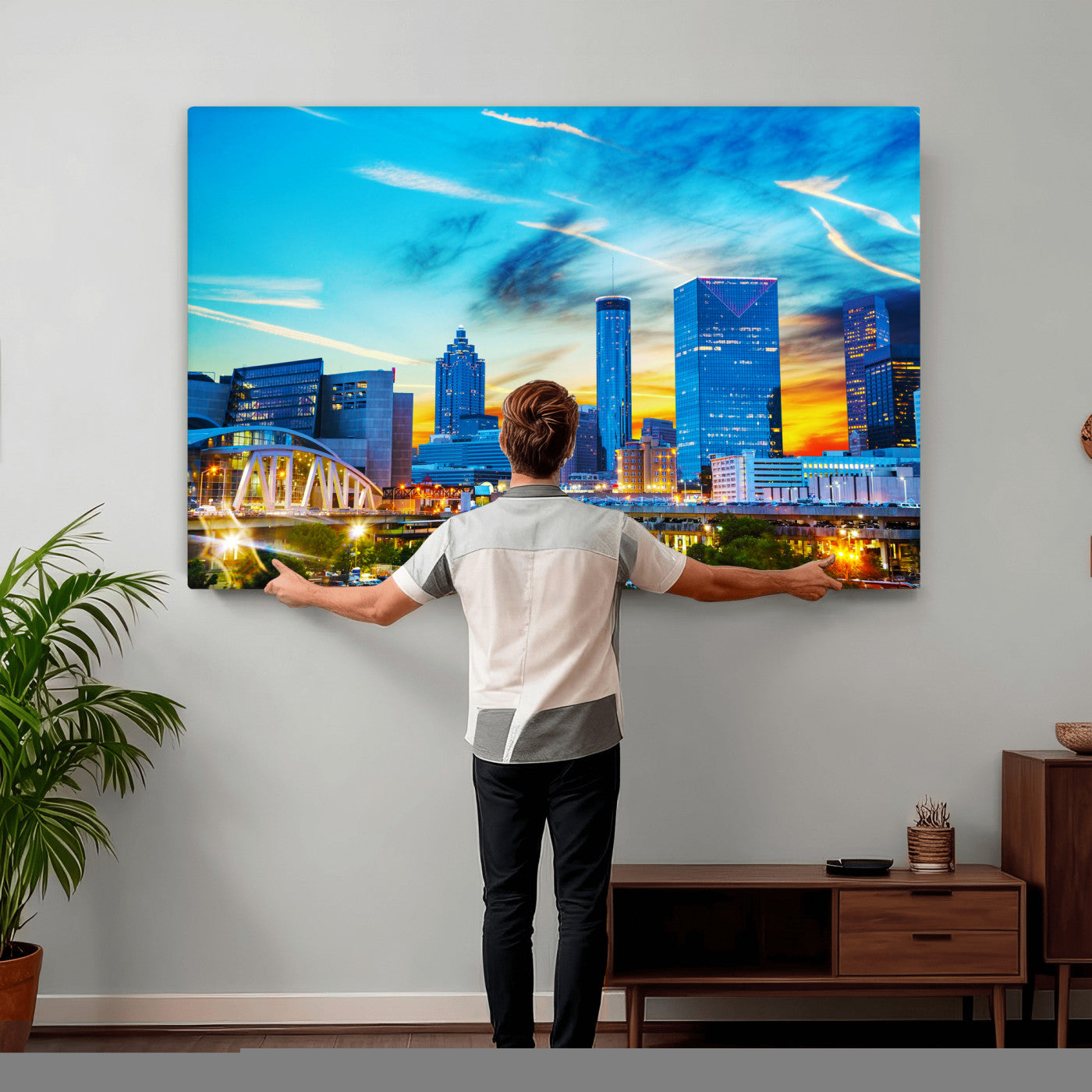 23097797-MGV-CV-36X24 - Atlanta Skyline Wall Art Canvas Print, Atlanta Downtown Night Cityscape Print for Modern Urban Wall Decor