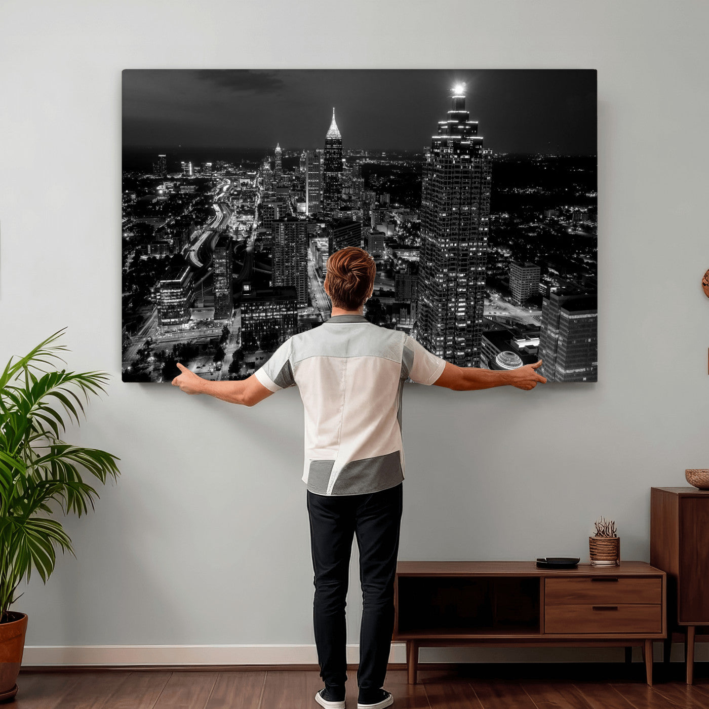 56773510-MGV-CV-36X24 - Atlanta Skyline Wall Art Canvas Print, Atlanta Downtown Night Cityscape Print for Modern Urban Wall Decor