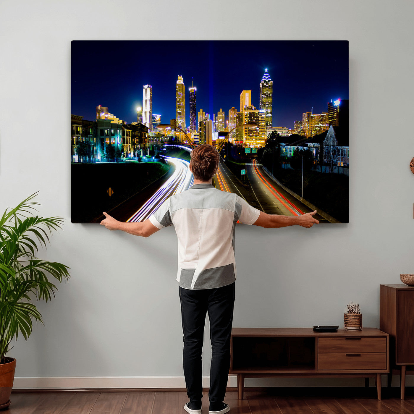 12967464-MGV-CV-36X24 - Atlanta Skyline Wall Art Canvas Print, Atlanta Downtown Night Cityscape Print for Modern Urban Wall Decor