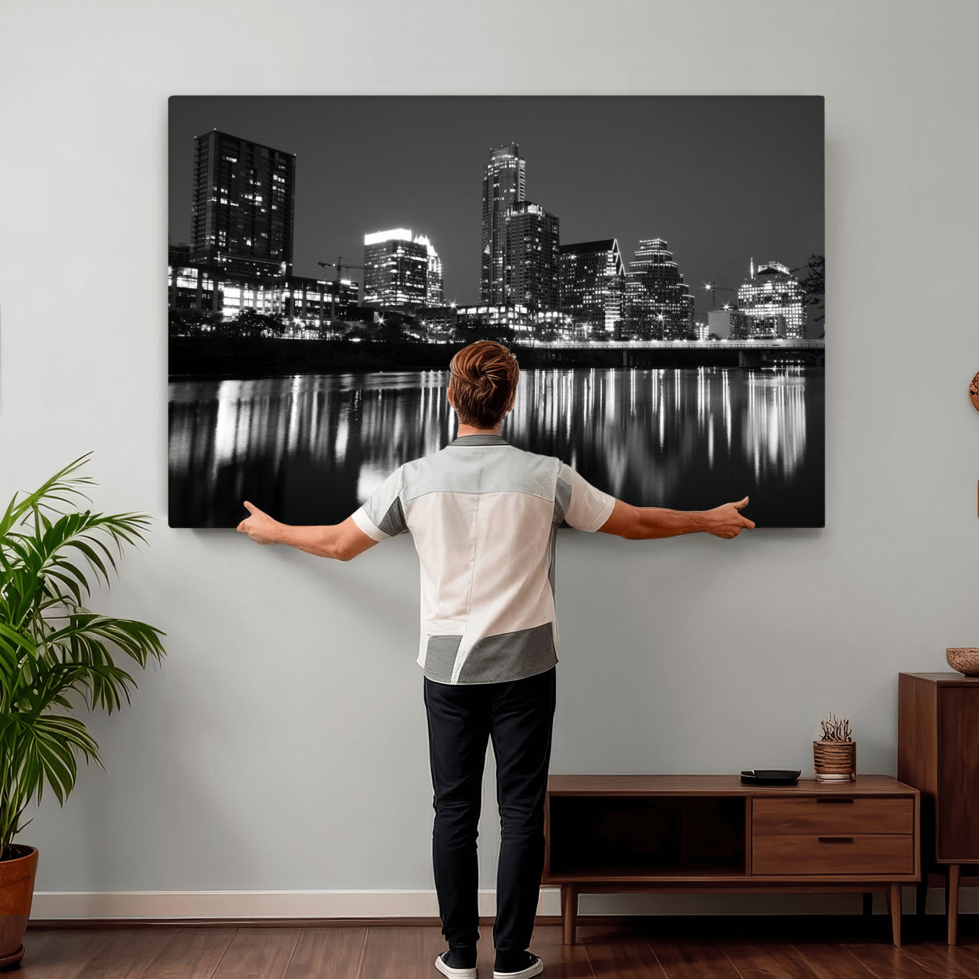 38129554-MGV-CV-36X24 - Austin Skyline Wall Art Canvas Print, Austin Downtown Night Cityscape Print for Modern Urban Wall Decor